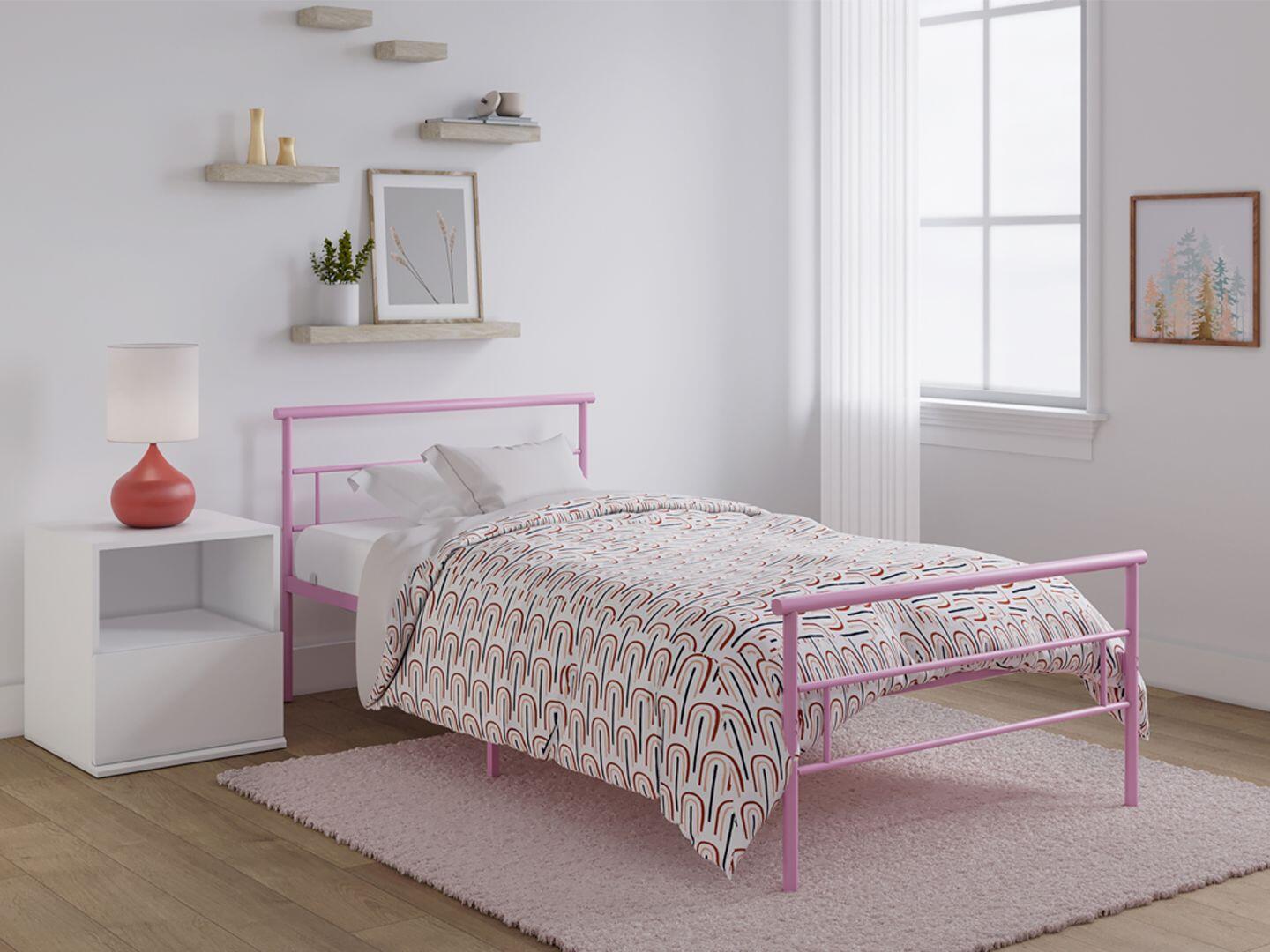 BK Furniture Seattle Twin Metal Bed, Pink, rollover