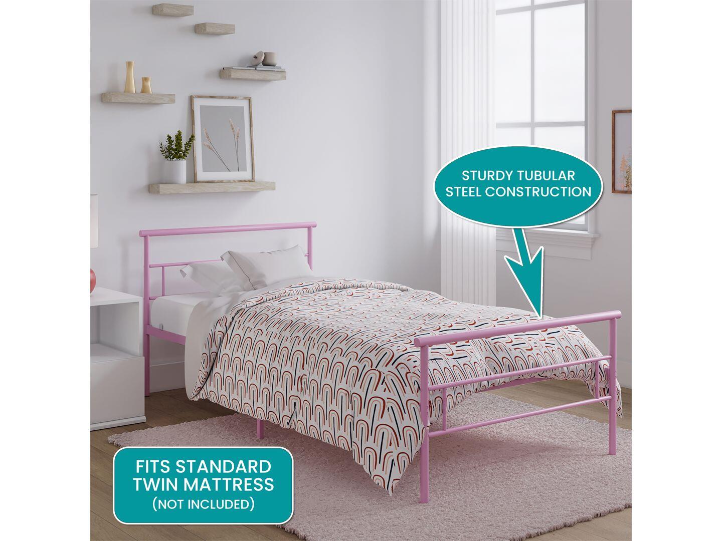 BK Furniture Seattle Twin Metal Bed, Pink, large