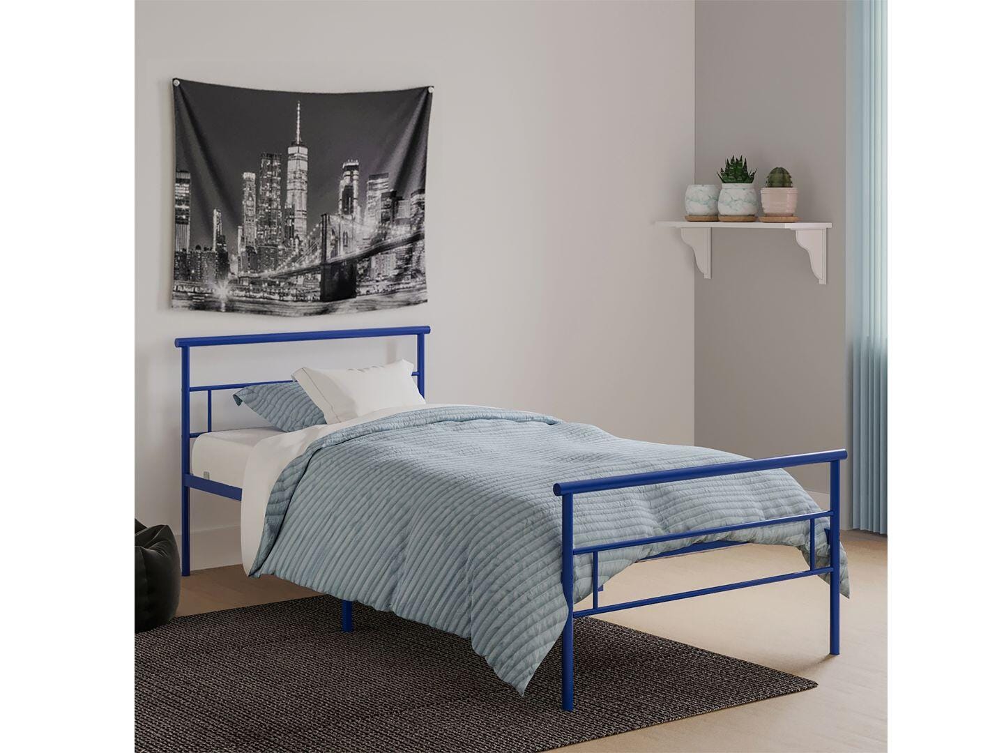 BK Furniture Seattle Twin Metal Bed, Blue, rollover
