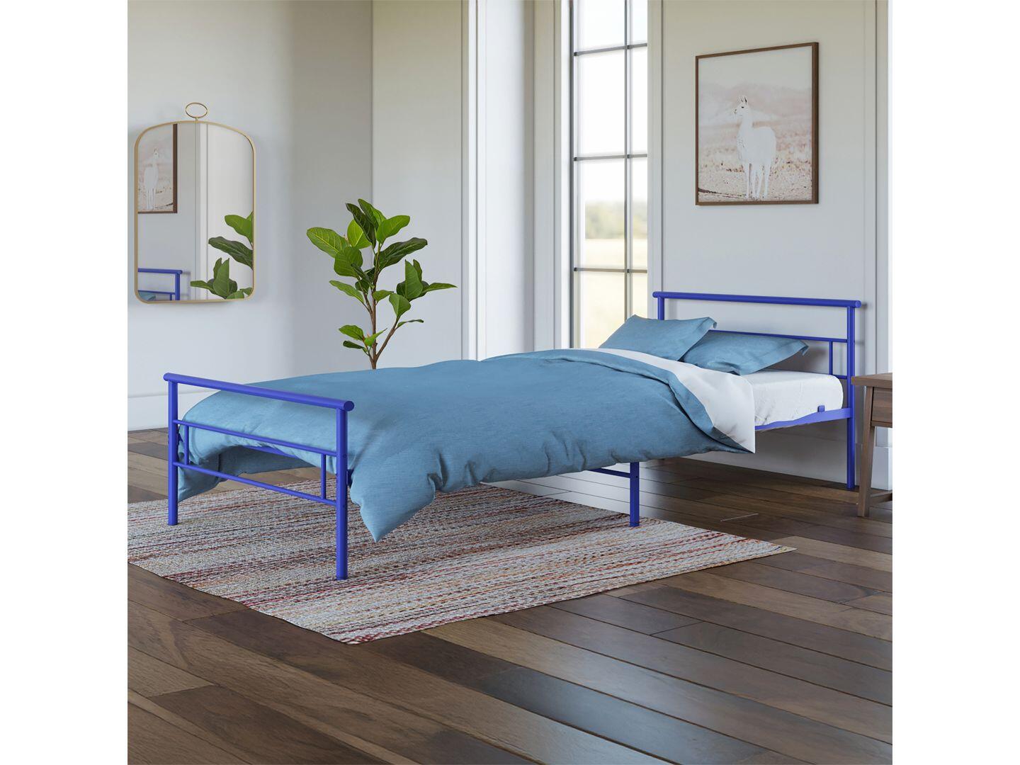 BK Furniture Seattle Twin Metal Bed, Blue, large