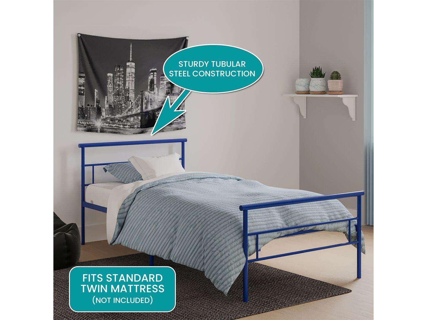 BK Furniture Seattle Twin Metal Bed, Blue, large