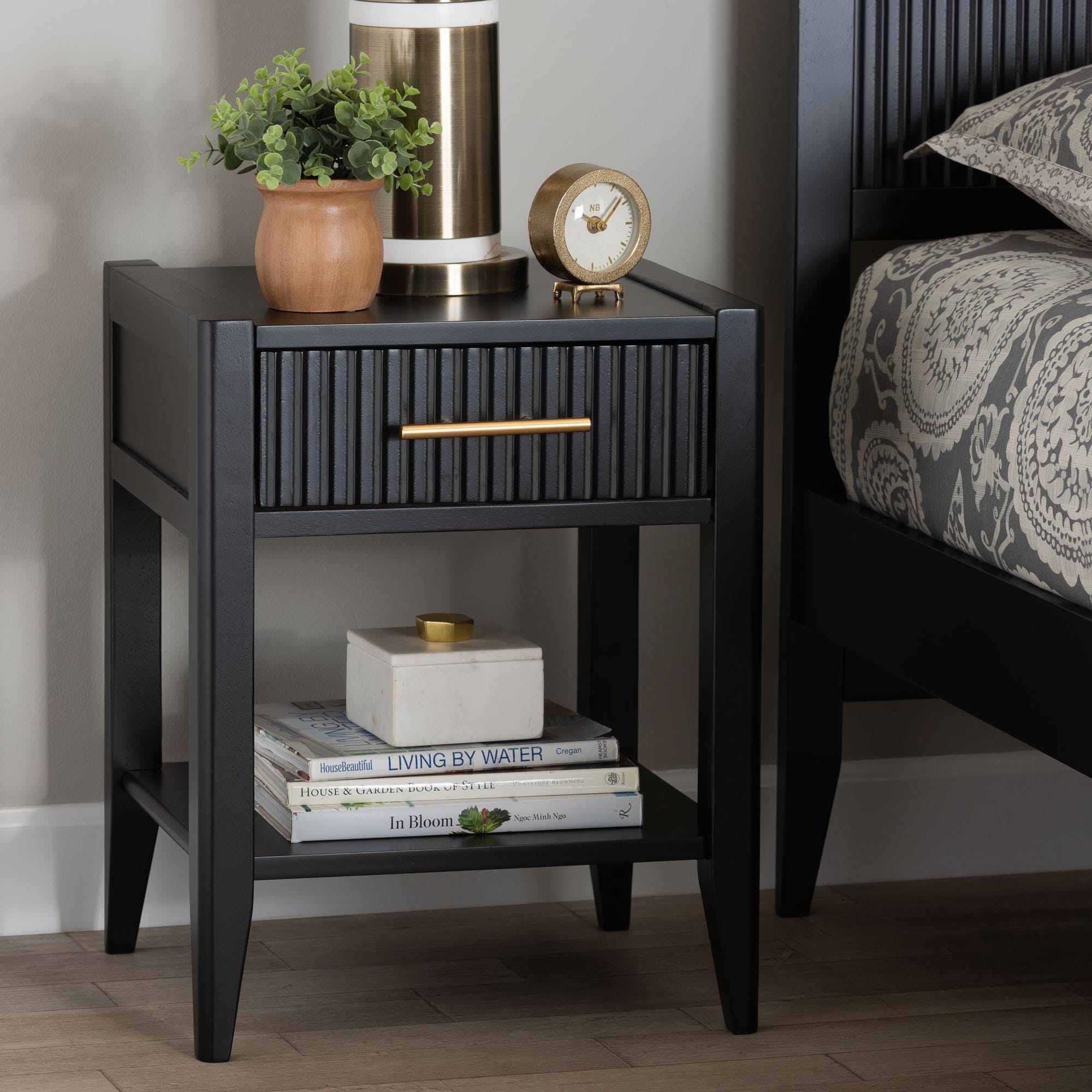 Baxton Studio Primrose 18" 1 Drawer Nightstand, Black, rollover