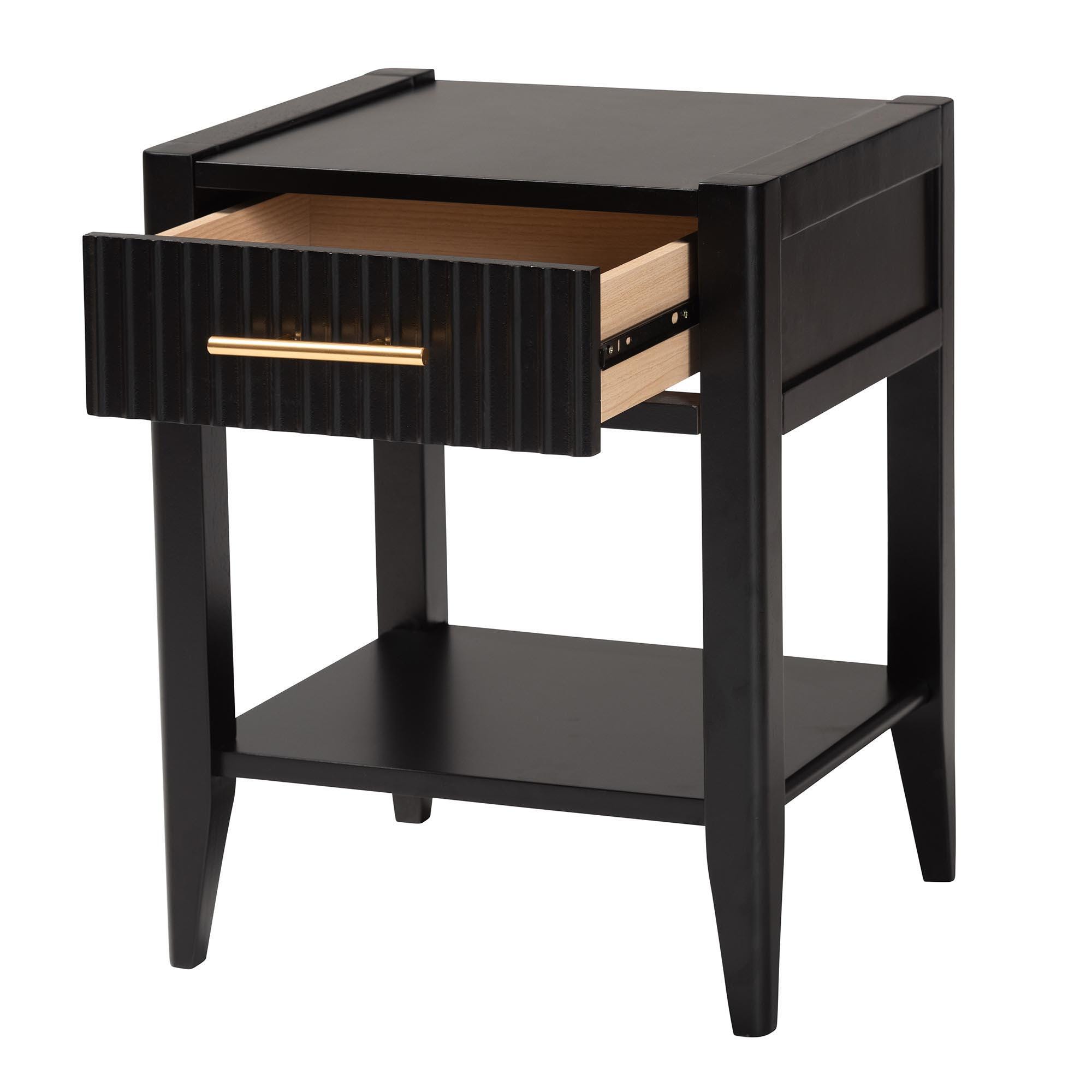 Baxton Studio Primrose 18" 1 Drawer Nightstand, Black, large