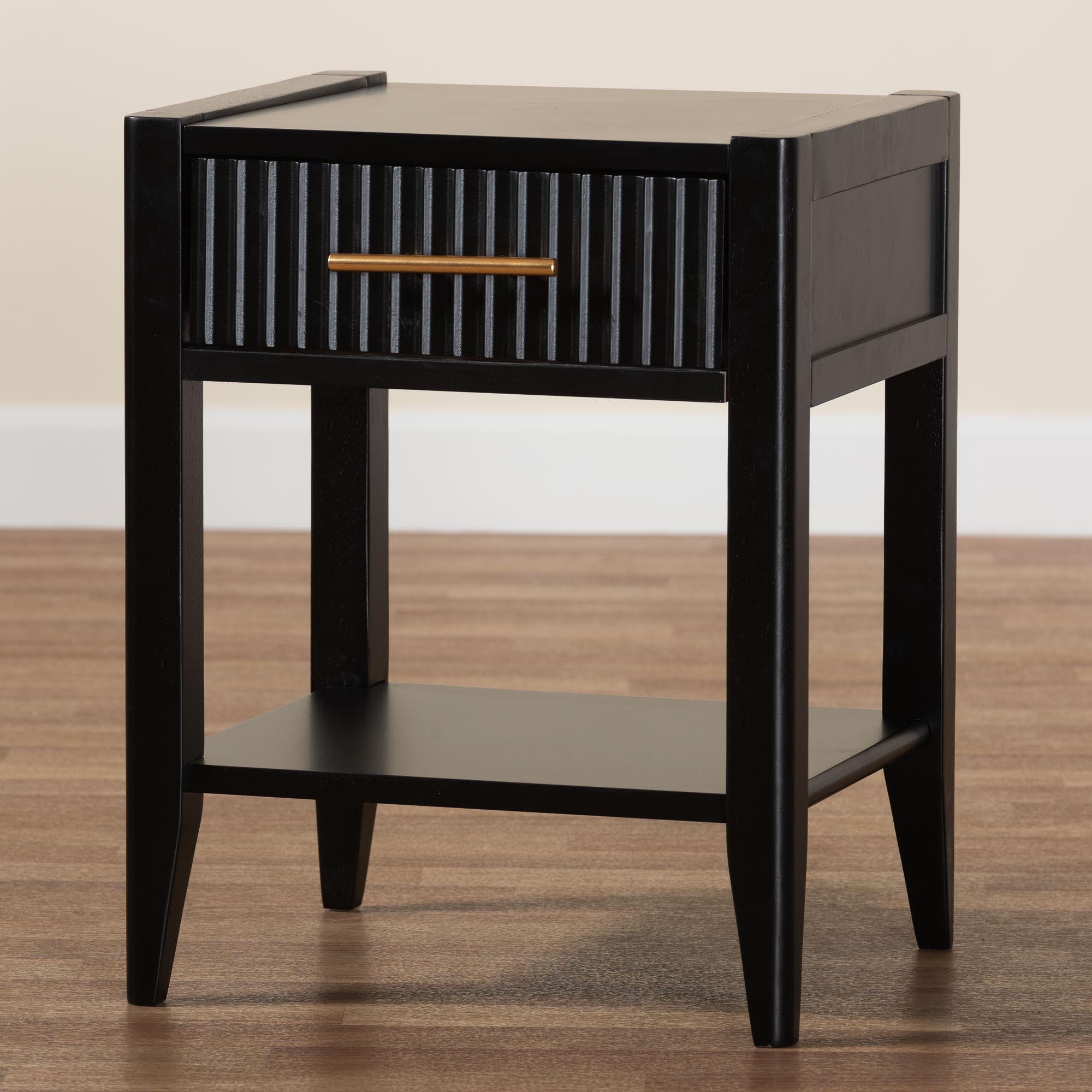 Baxton Studio Primrose 18" 1 Drawer Nightstand, Black, large