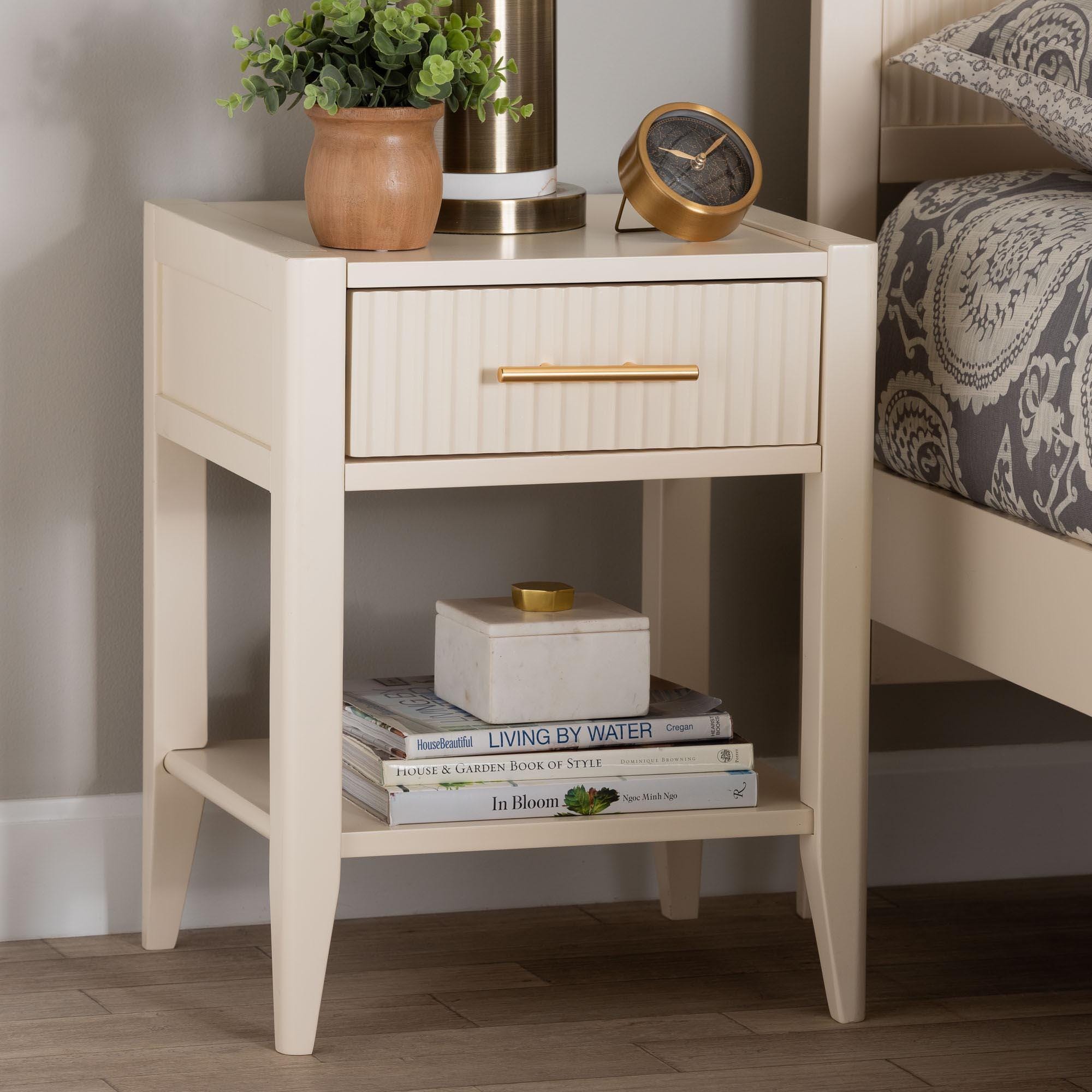 Baxton Studio Primrose 18" 1 Drawer Nightstand, Ivory, rollover