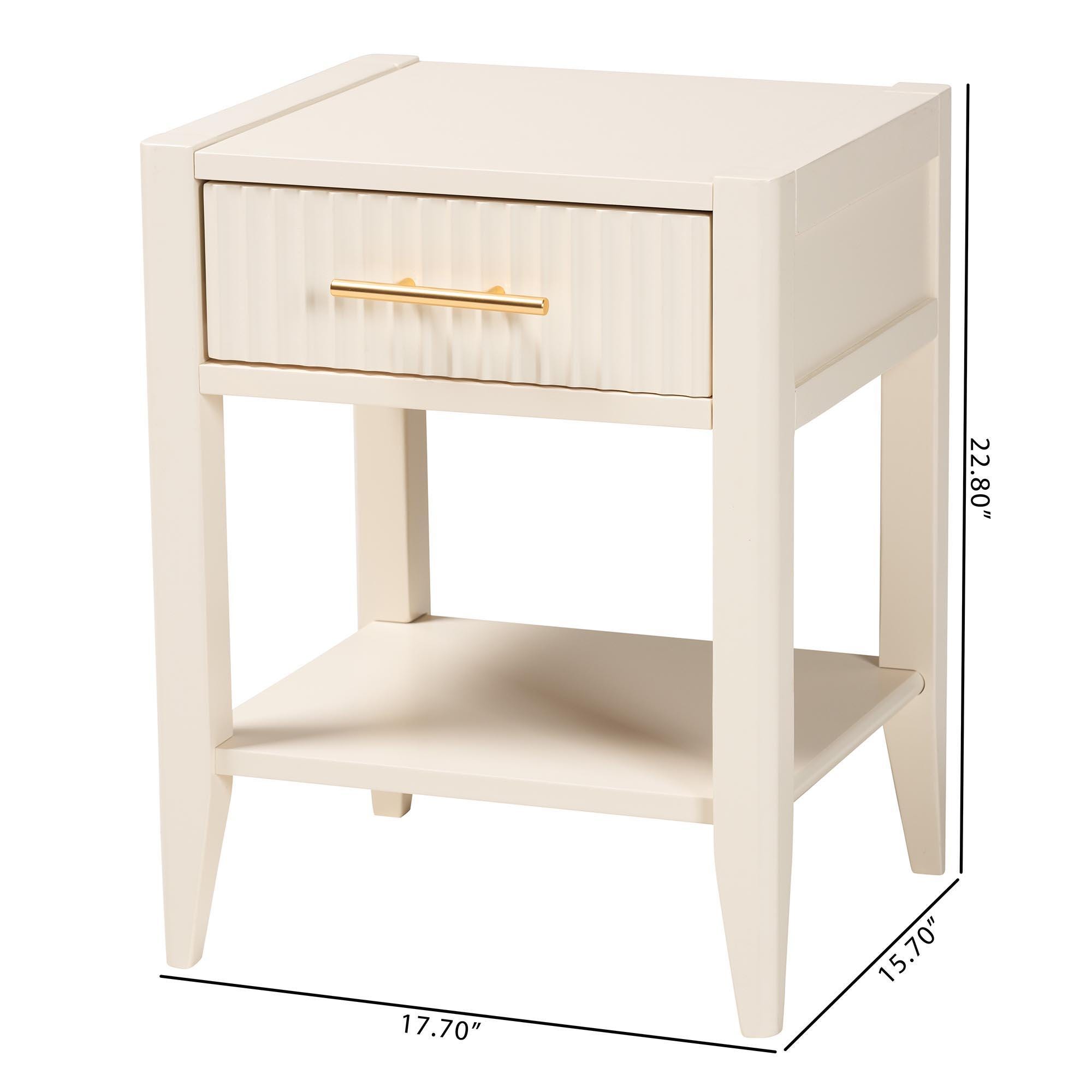 Baxton Studio Primrose 18" 1 Drawer Nightstand, Ivory, large