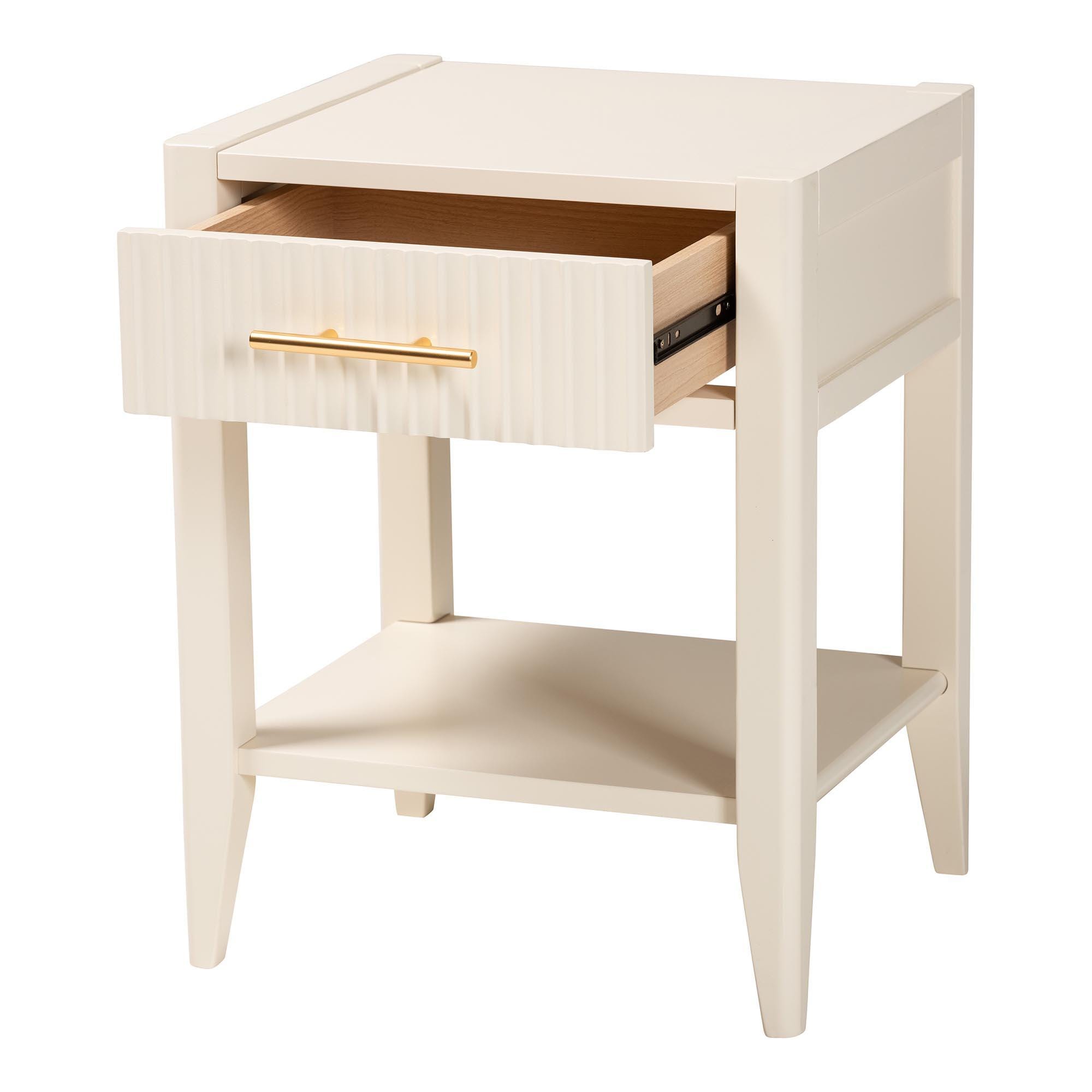Baxton Studio Primrose 18" 1 Drawer Nightstand, Ivory, large