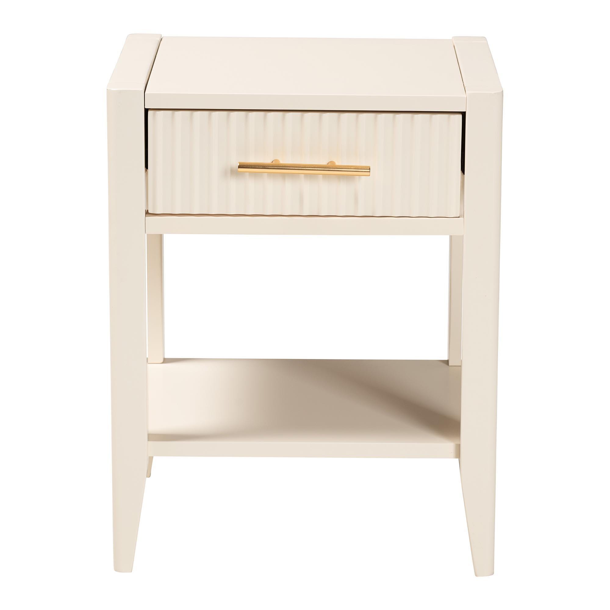 Baxton Studio Primrose 18" 1 Drawer Nightstand, Ivory, large