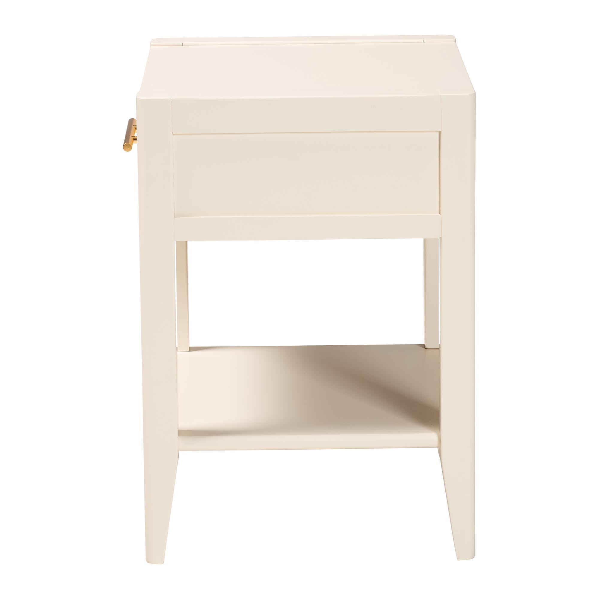 Baxton Studio Primrose 18" 1 Drawer Nightstand, Ivory, large