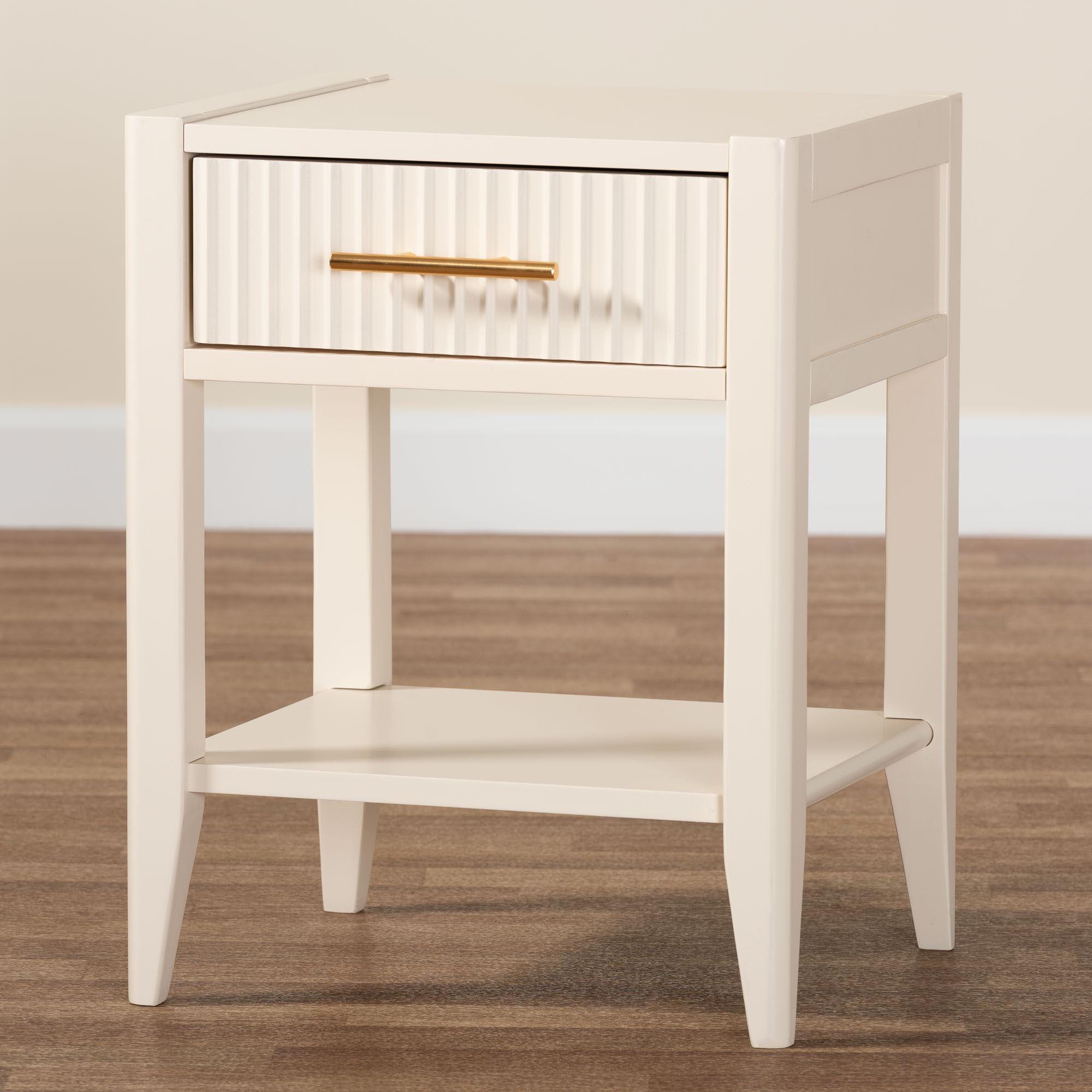 Baxton Studio Primrose 18" 1 Drawer Nightstand, Ivory, large