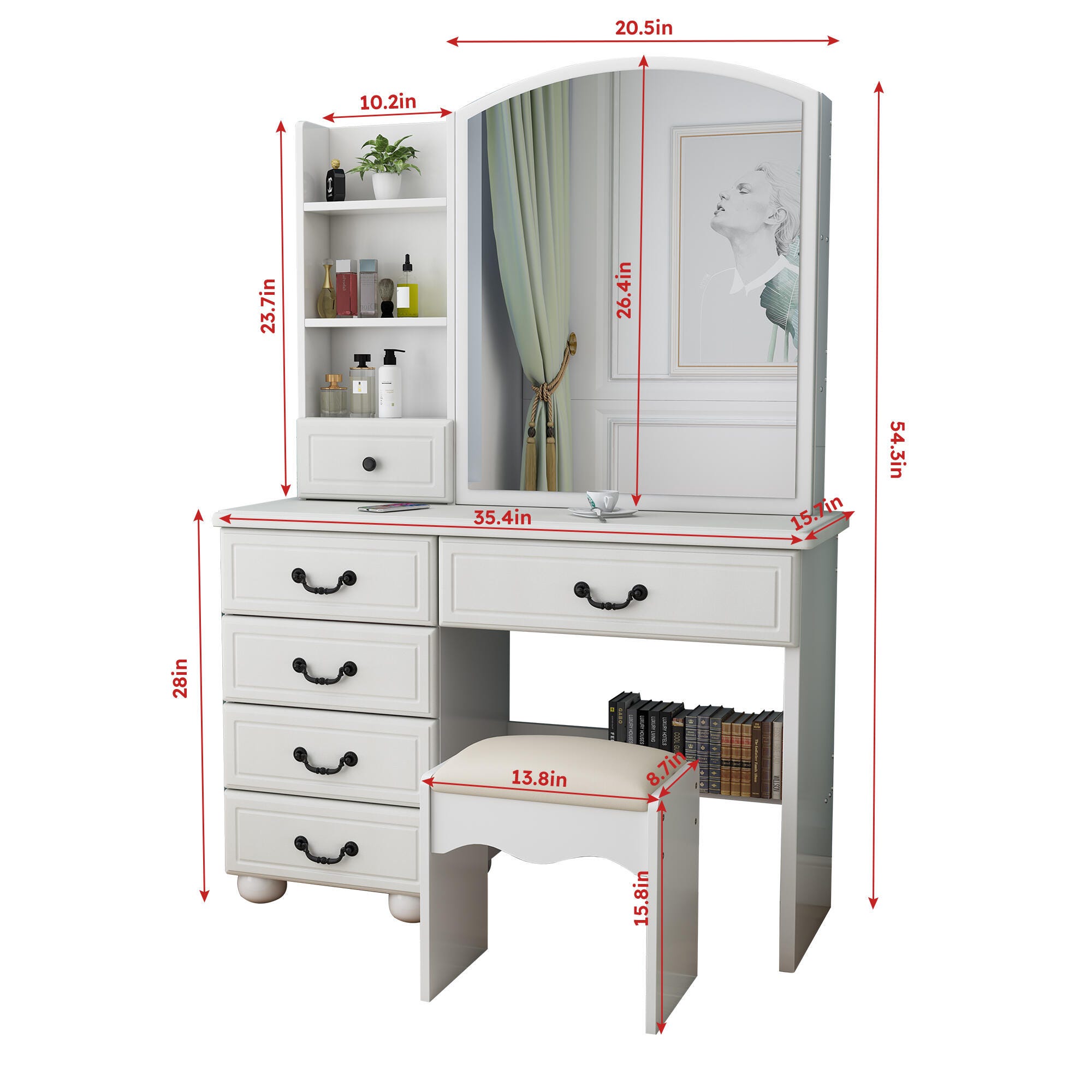 Dovelina Opal Vanity with Mirror, , large