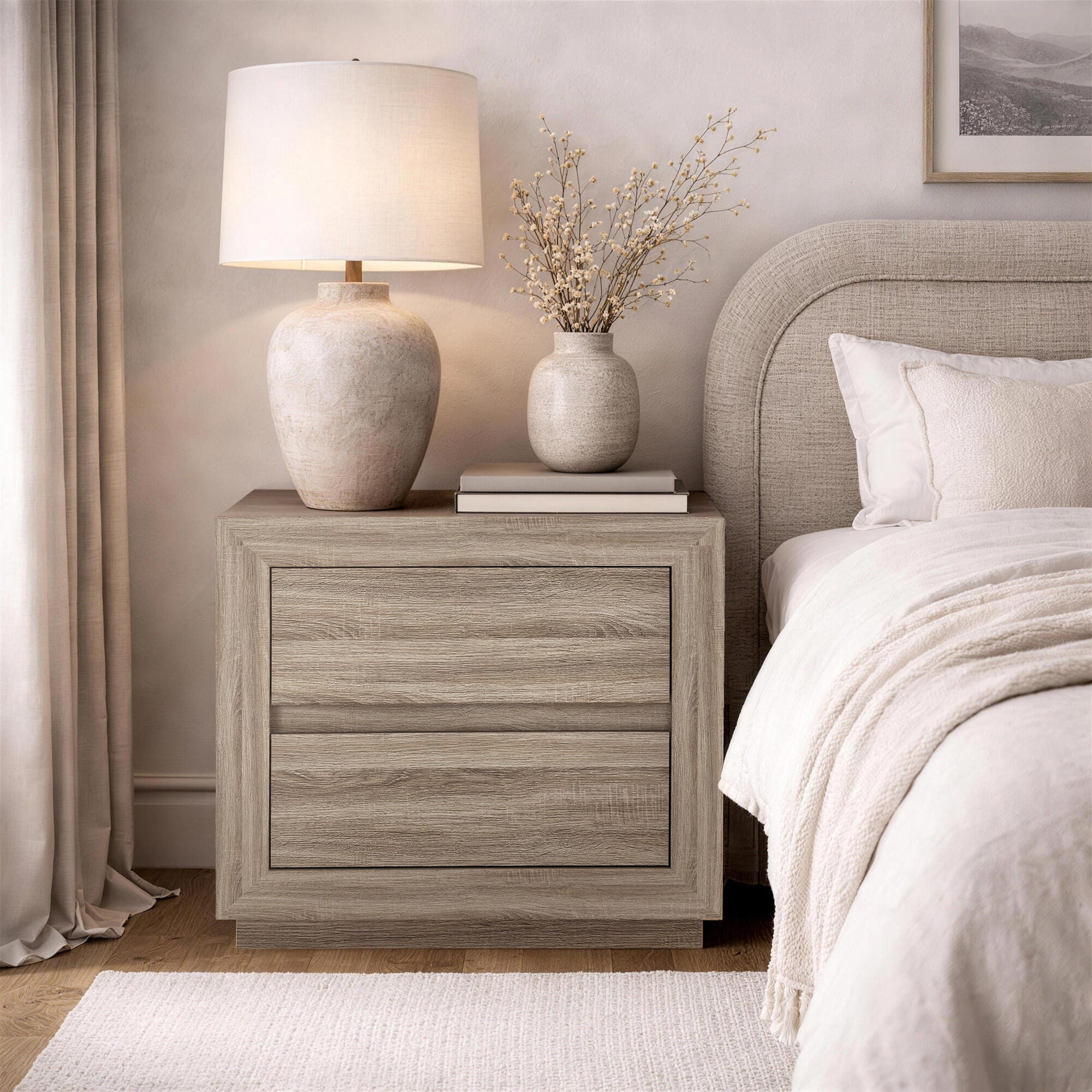 Manhattan Comfort Soren 26" 2 Drawer Nightstand, Natural Oak, rollover