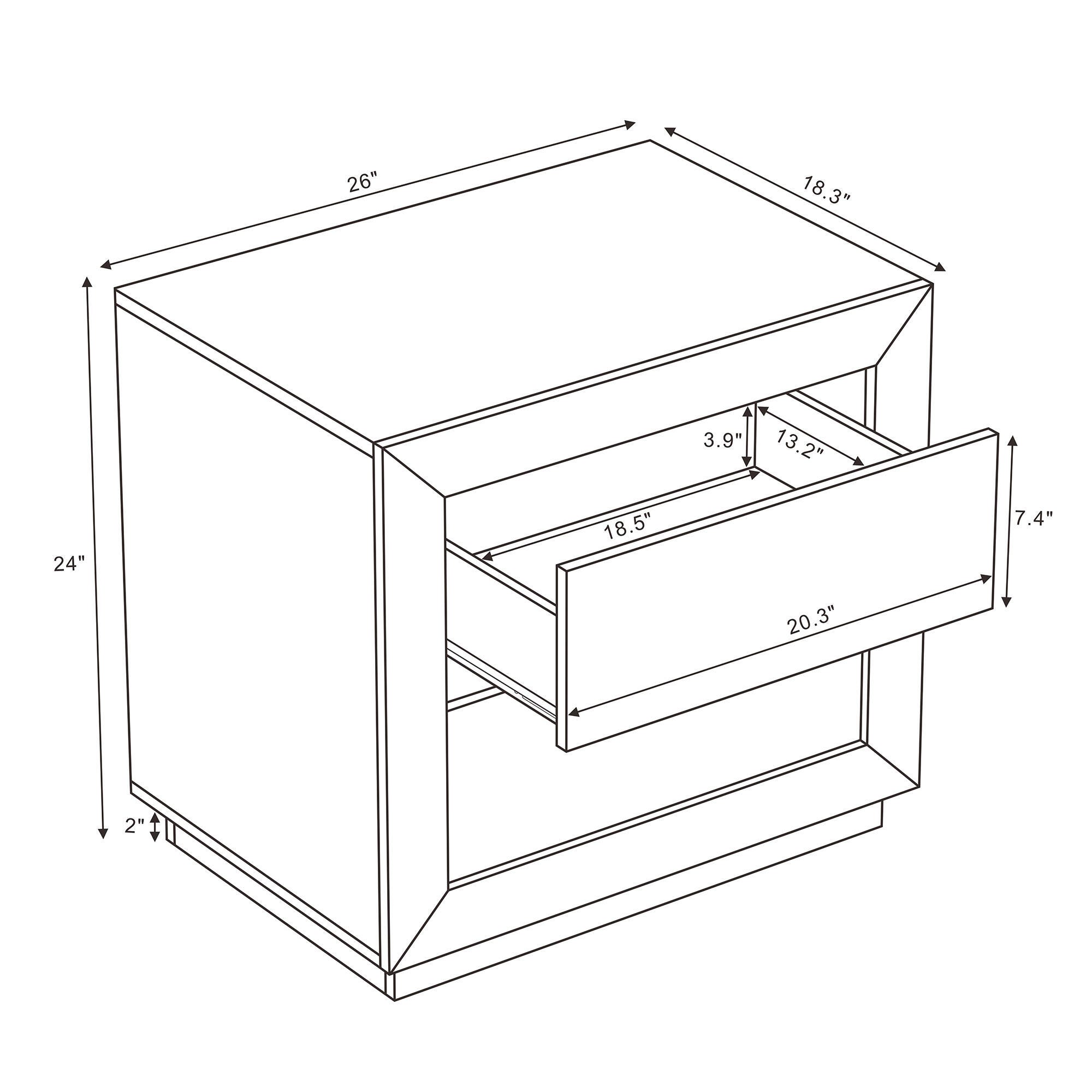 Manhattan Comfort Soren 26" 2 Drawer Nightstand, Natural Oak, large