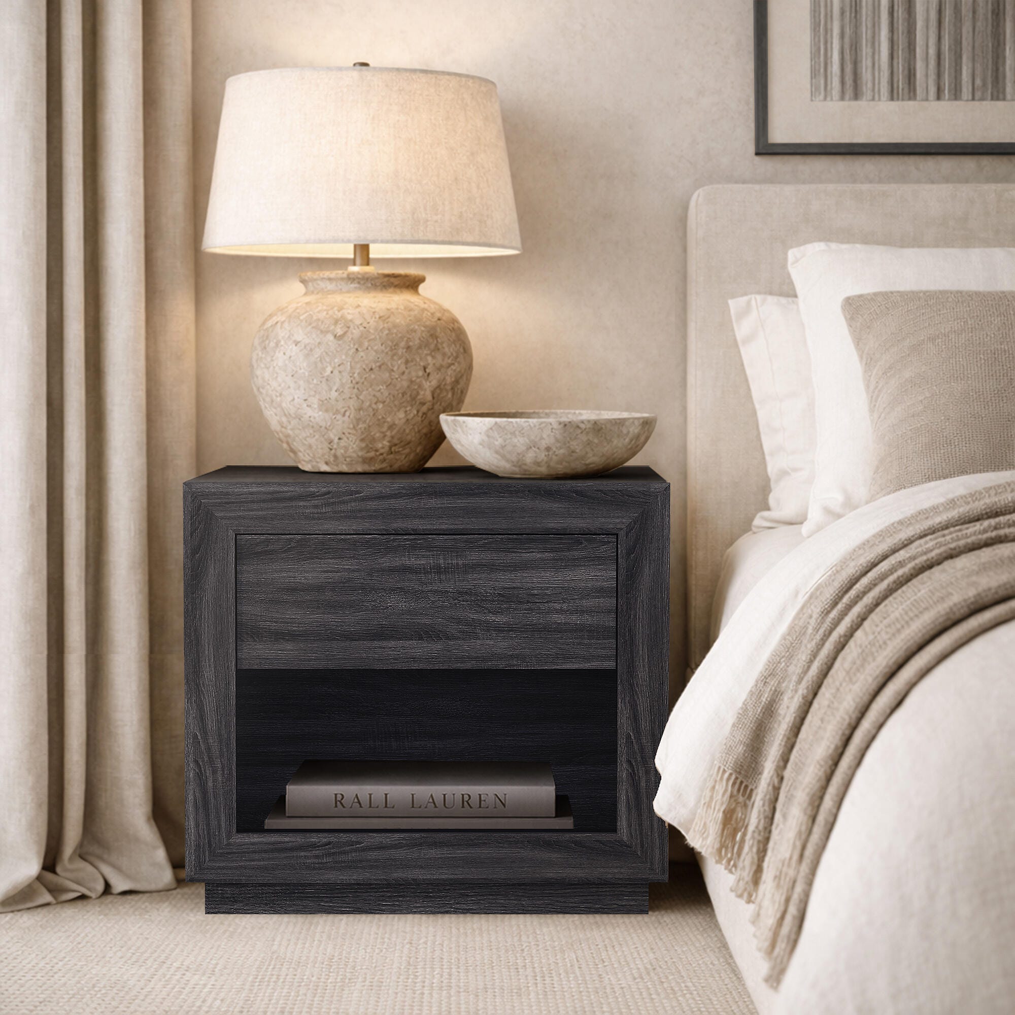 Manhattan Comfort Soren 26" 1 Drawer Nightstand, Charcoal Gray, rollover