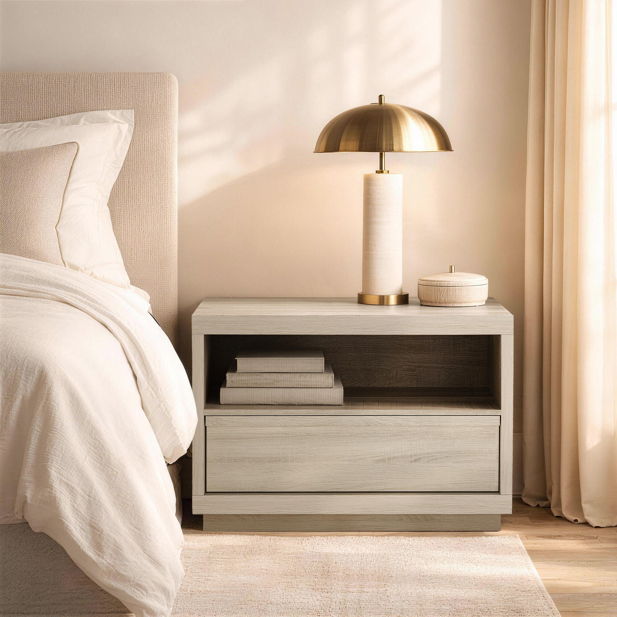 Manhattan Comfort Navis 32" 1 Drawer Nightstand, Whitewashed Oak, rollover