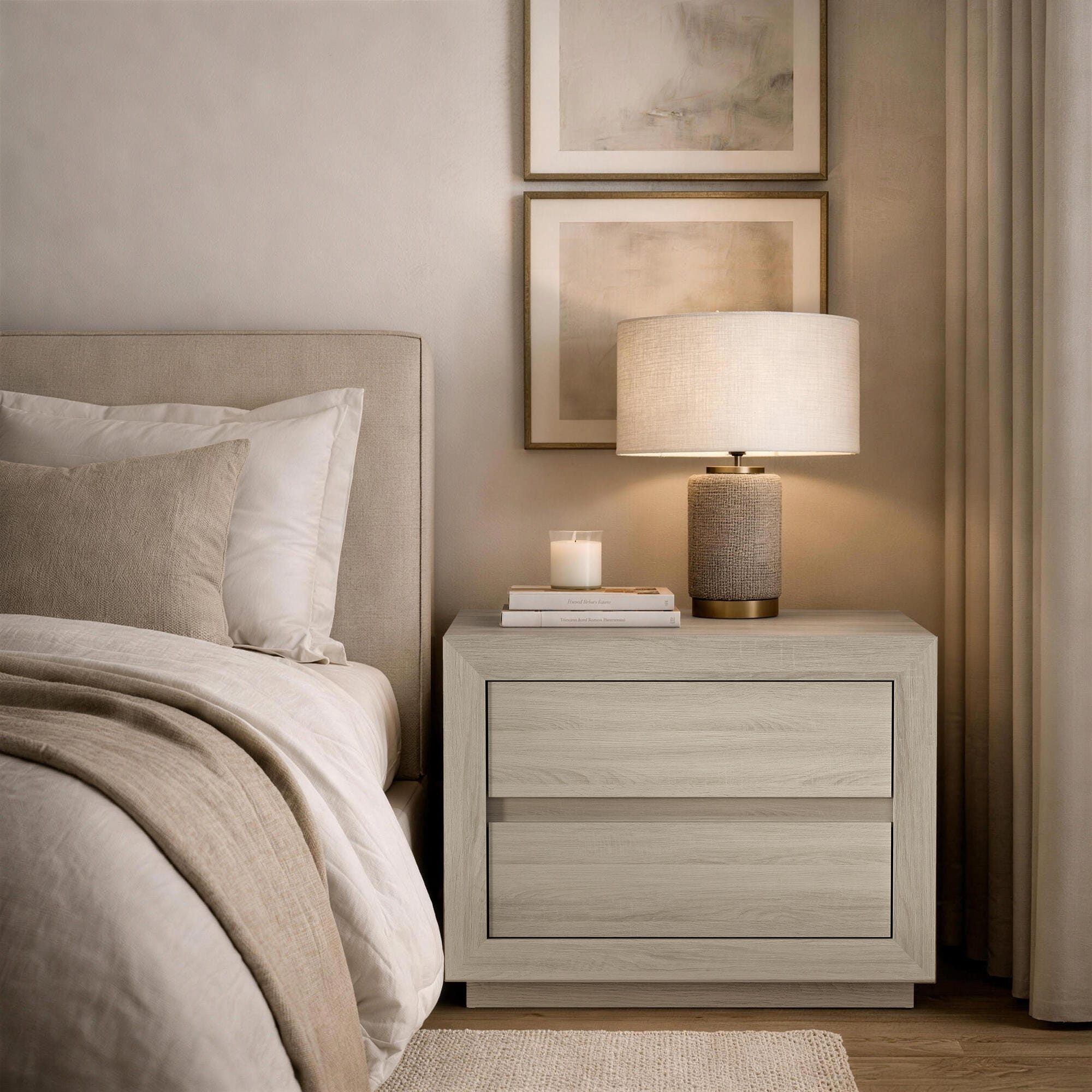 Manhattan Comfort Soren 32" 2 Drawer Nightstand, Whitewashed Oak, rollover
