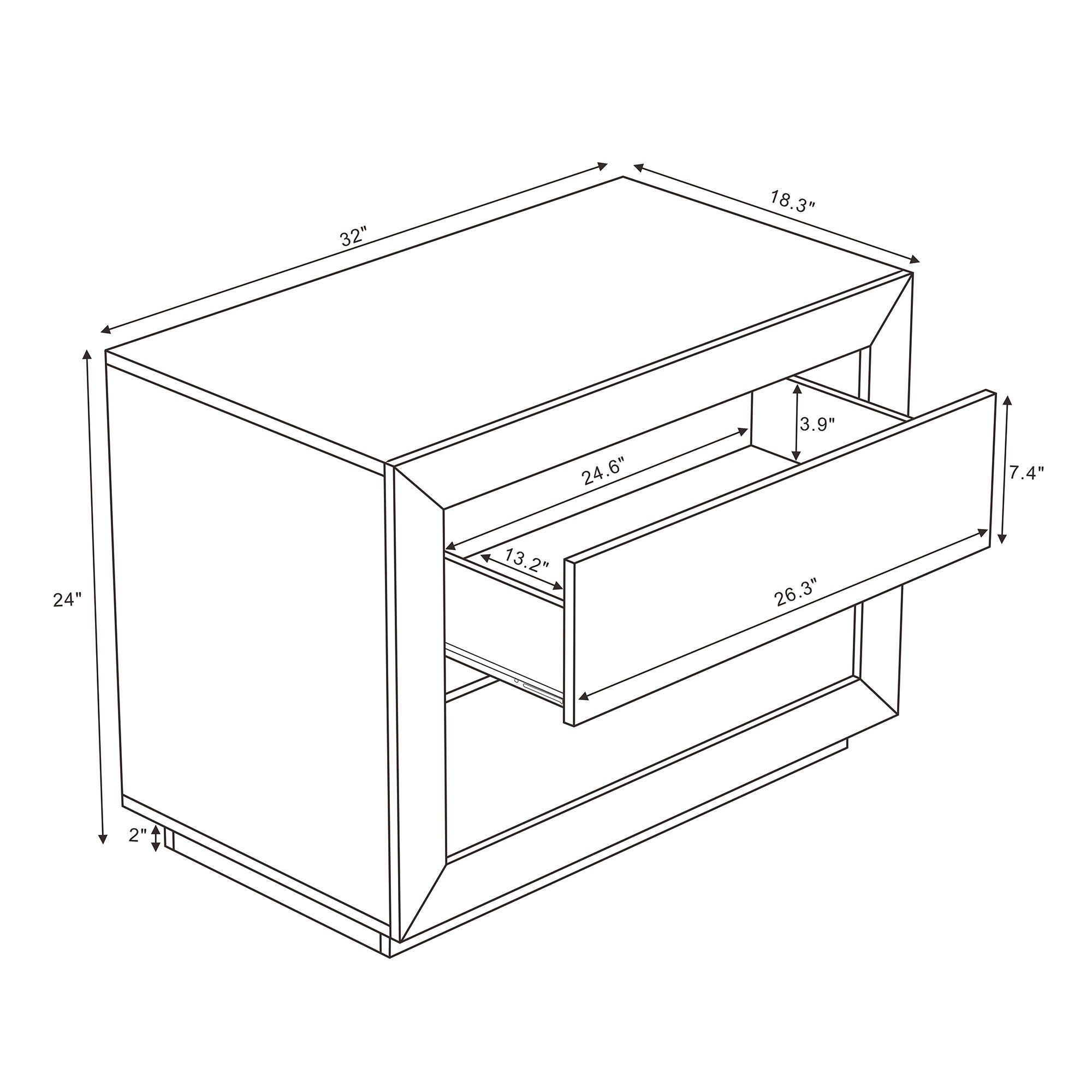 Manhattan Comfort Soren 32" 2 Drawer Nightstand, Whitewashed Oak, large