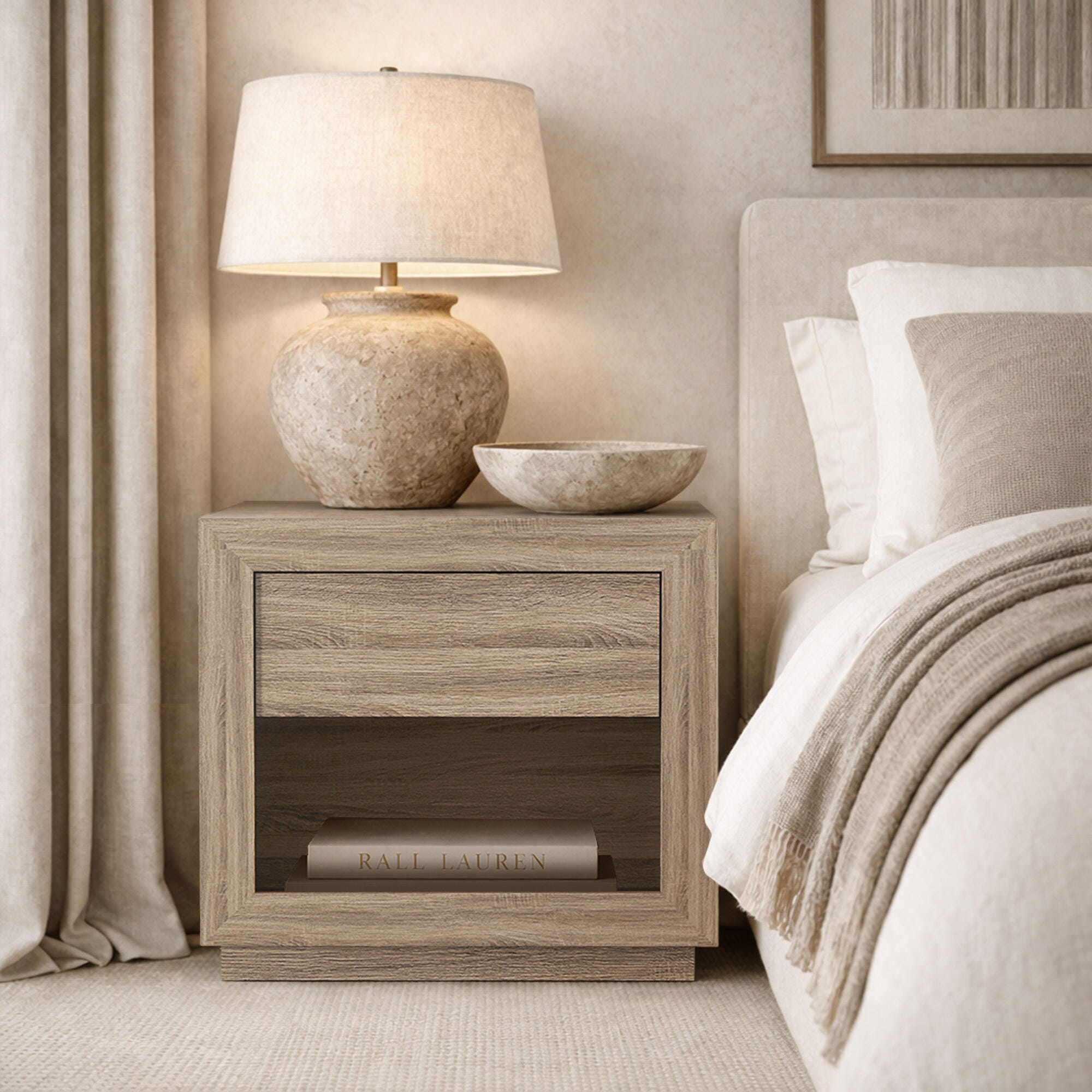 Manhattan Comfort Soren 26" 1 Drawer Nightstand, Natural Oak, rollover