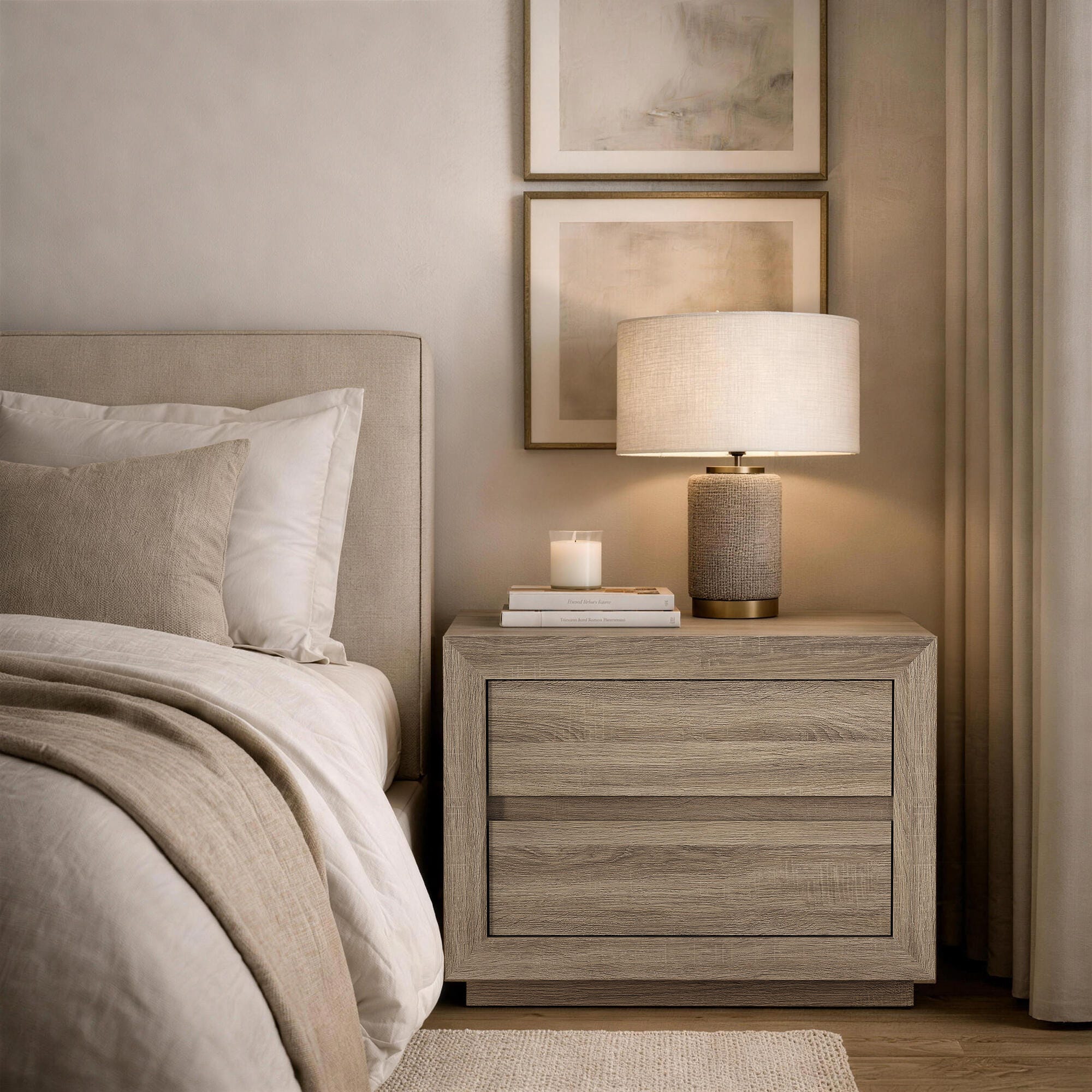 Manhattan Comfort Soren 32" 2 Drawer Nightstand, Natural Oak, rollover