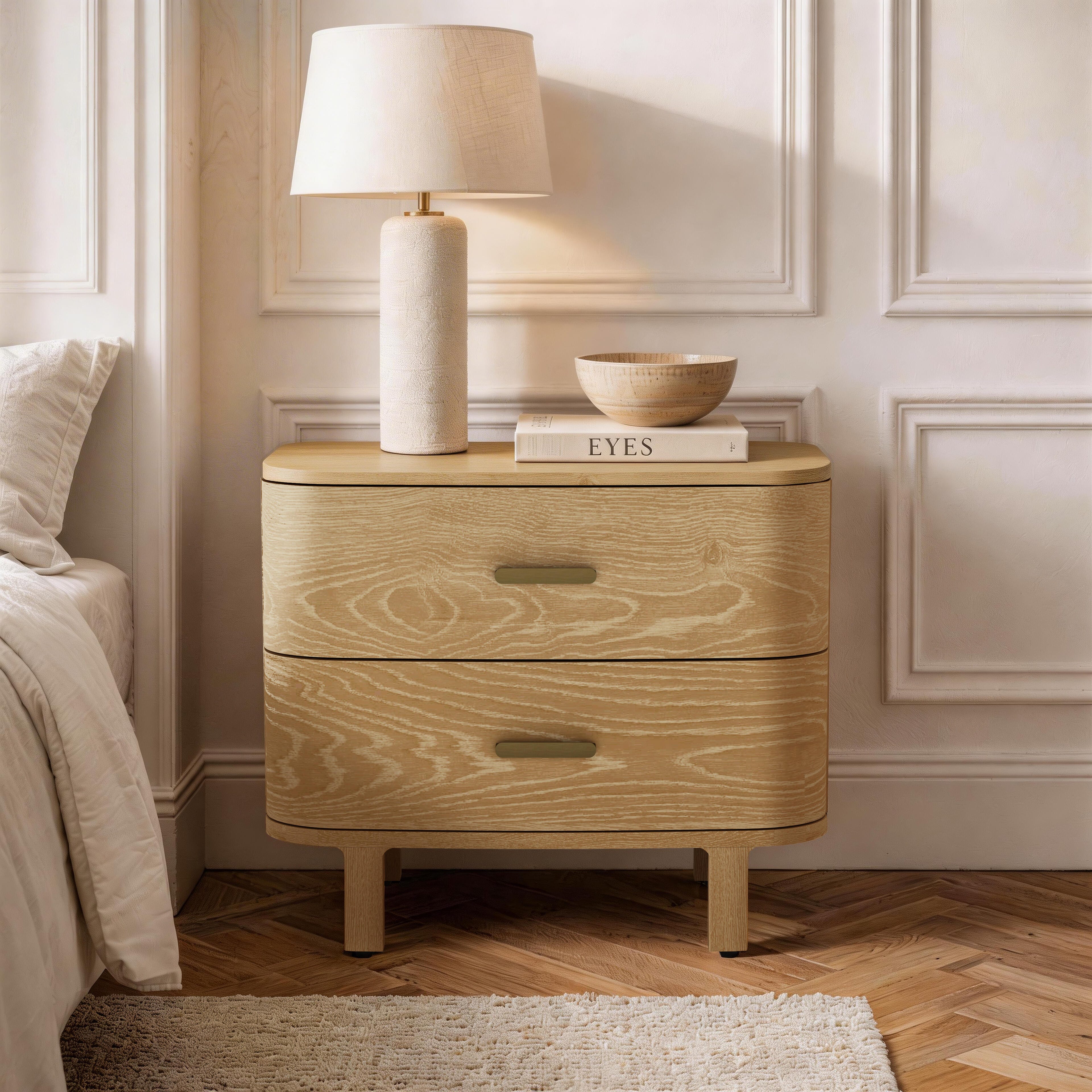 Manhattan Comfort Solara 30" 2 Drawer Nightstand, Natural Oak, rollover