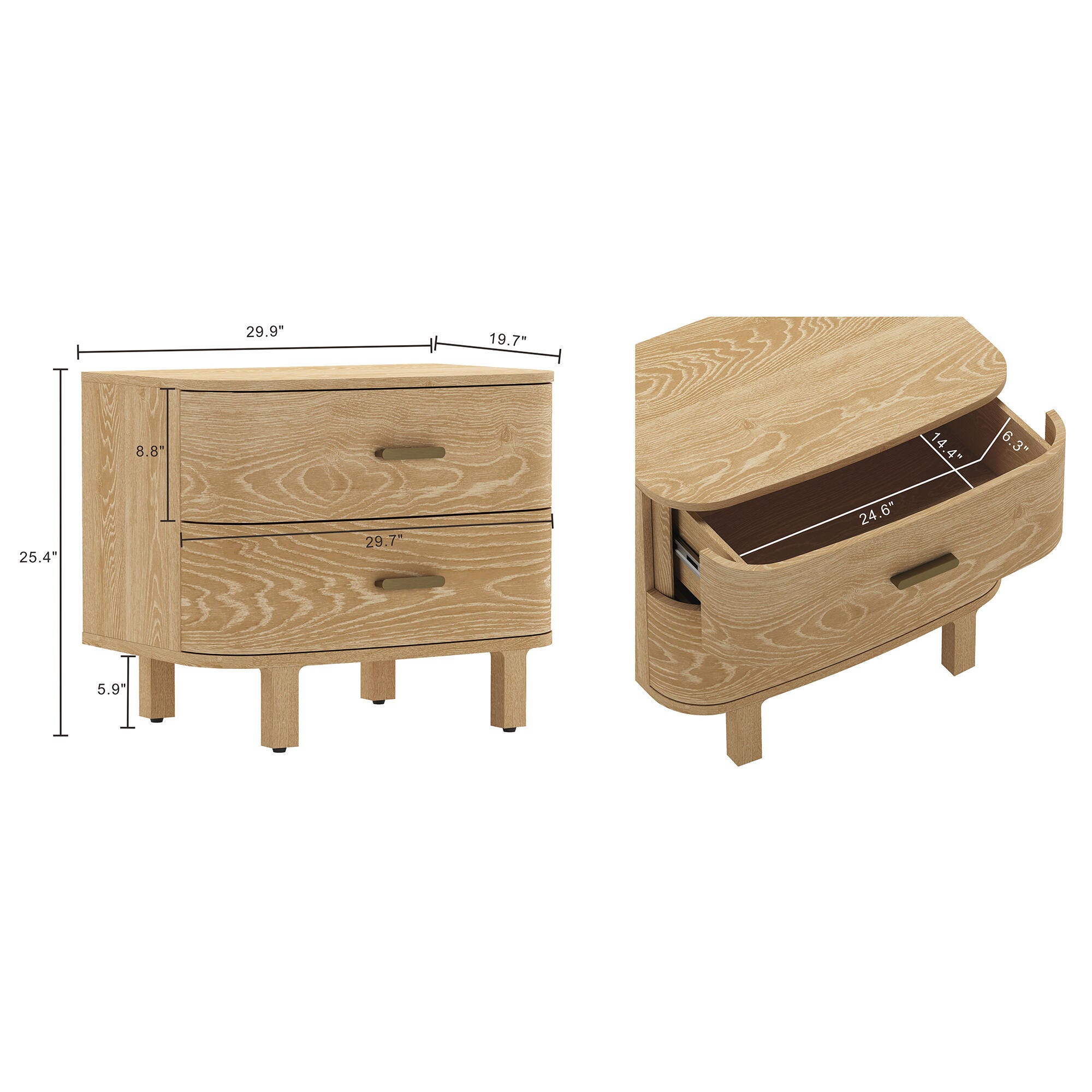 Manhattan Comfort Solara 30" 2 Drawer Nightstand, Natural Oak, large