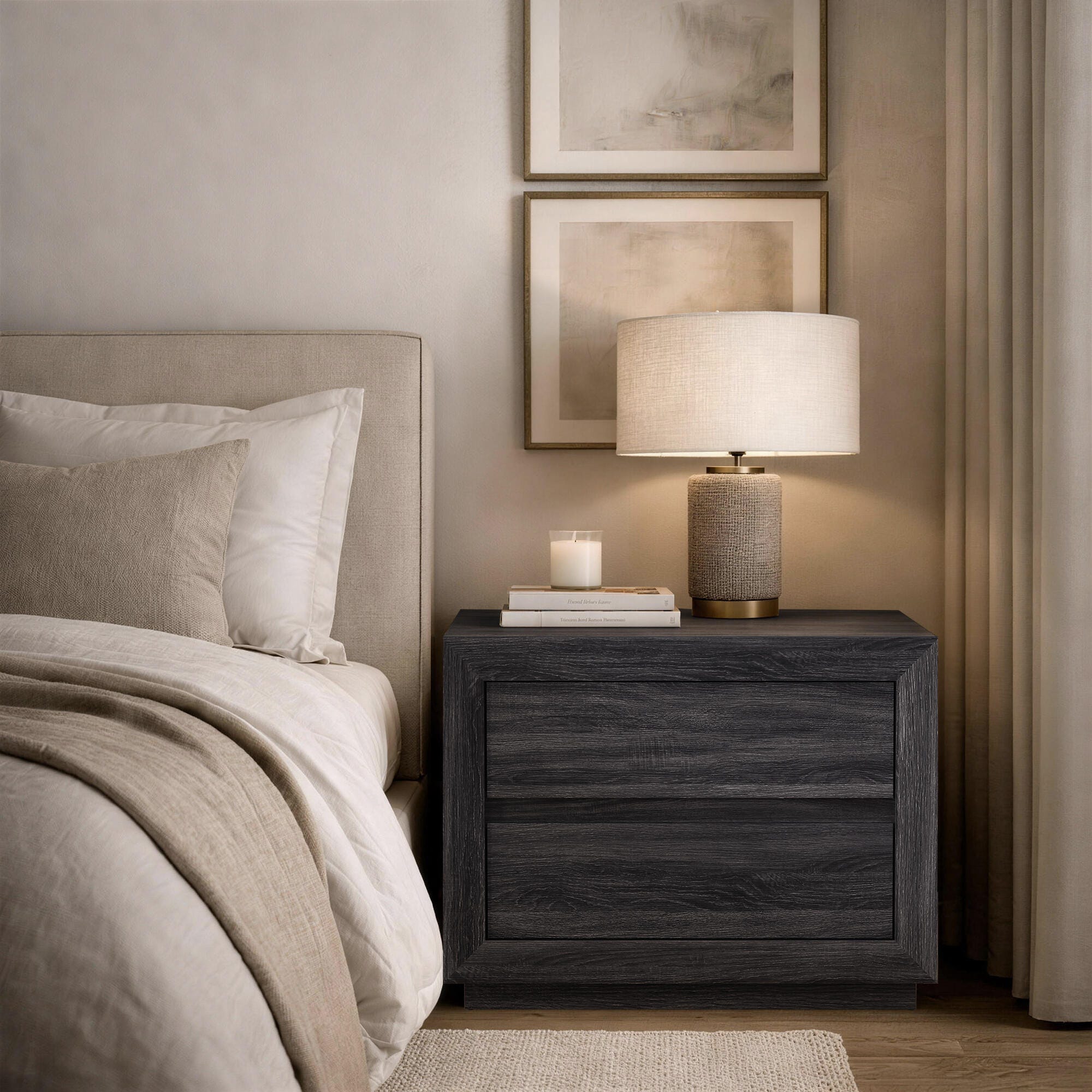 Manhattan Comfort Soren 32" 2 Drawer Nightstand, Charcoal Gray, rollover