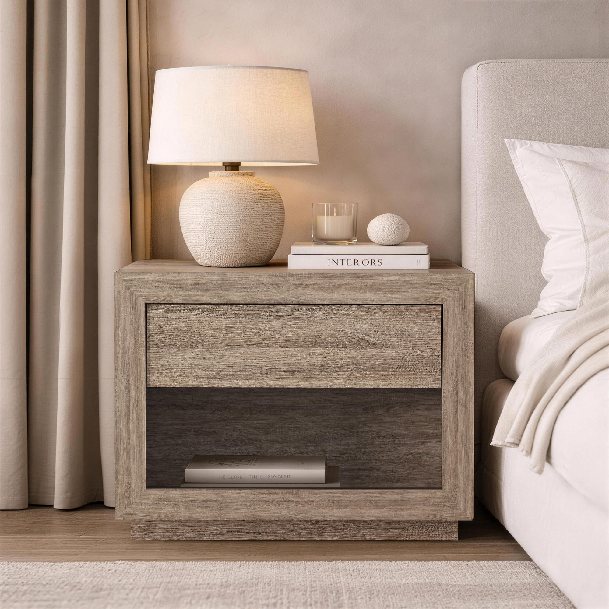 Manhattan Comfort Soren 32" 1 Drawer Nightstand, Natural Oak, rollover