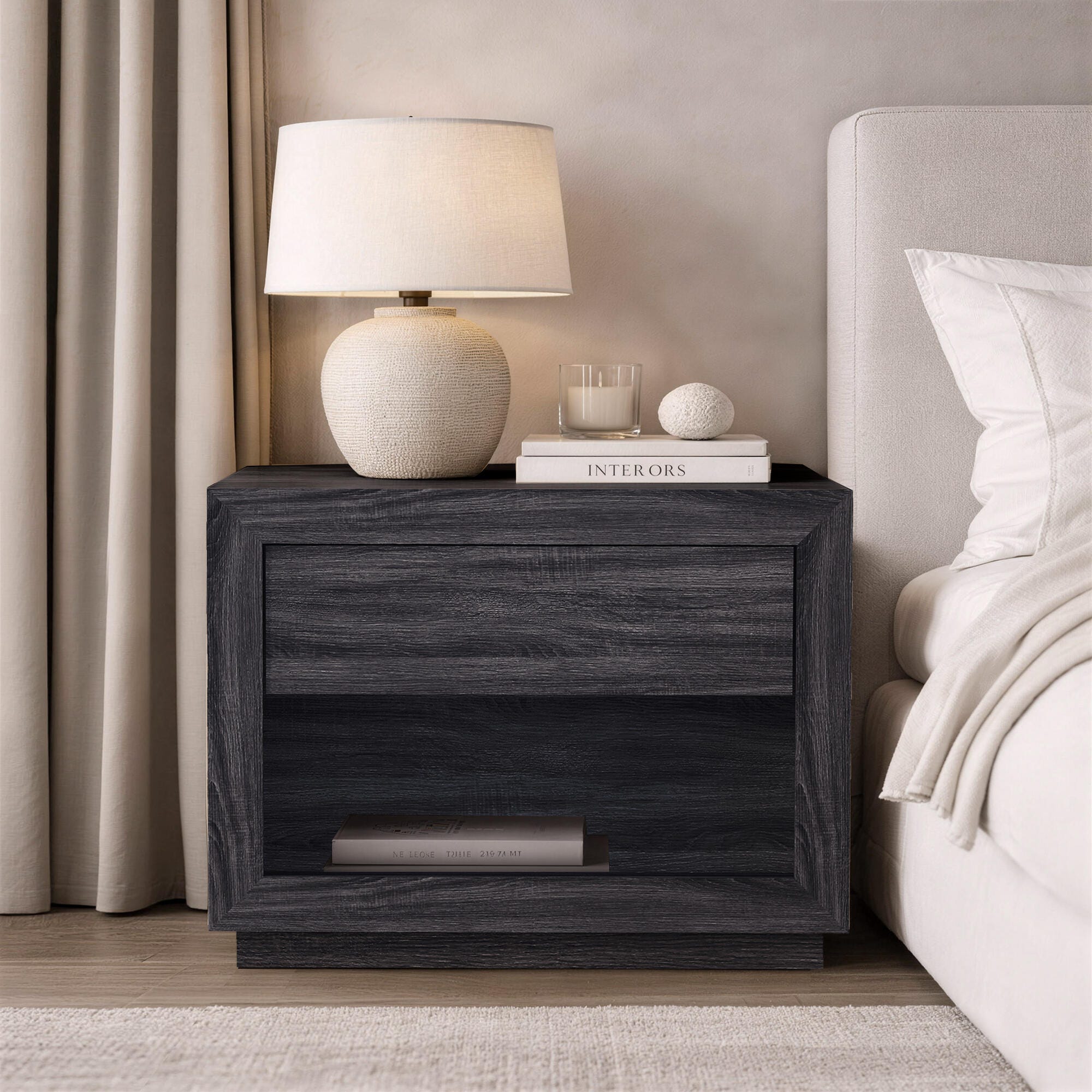 Manhattan Comfort Soren 32" 1 Drawer Nightstand, Charcoal Gray, rollover
