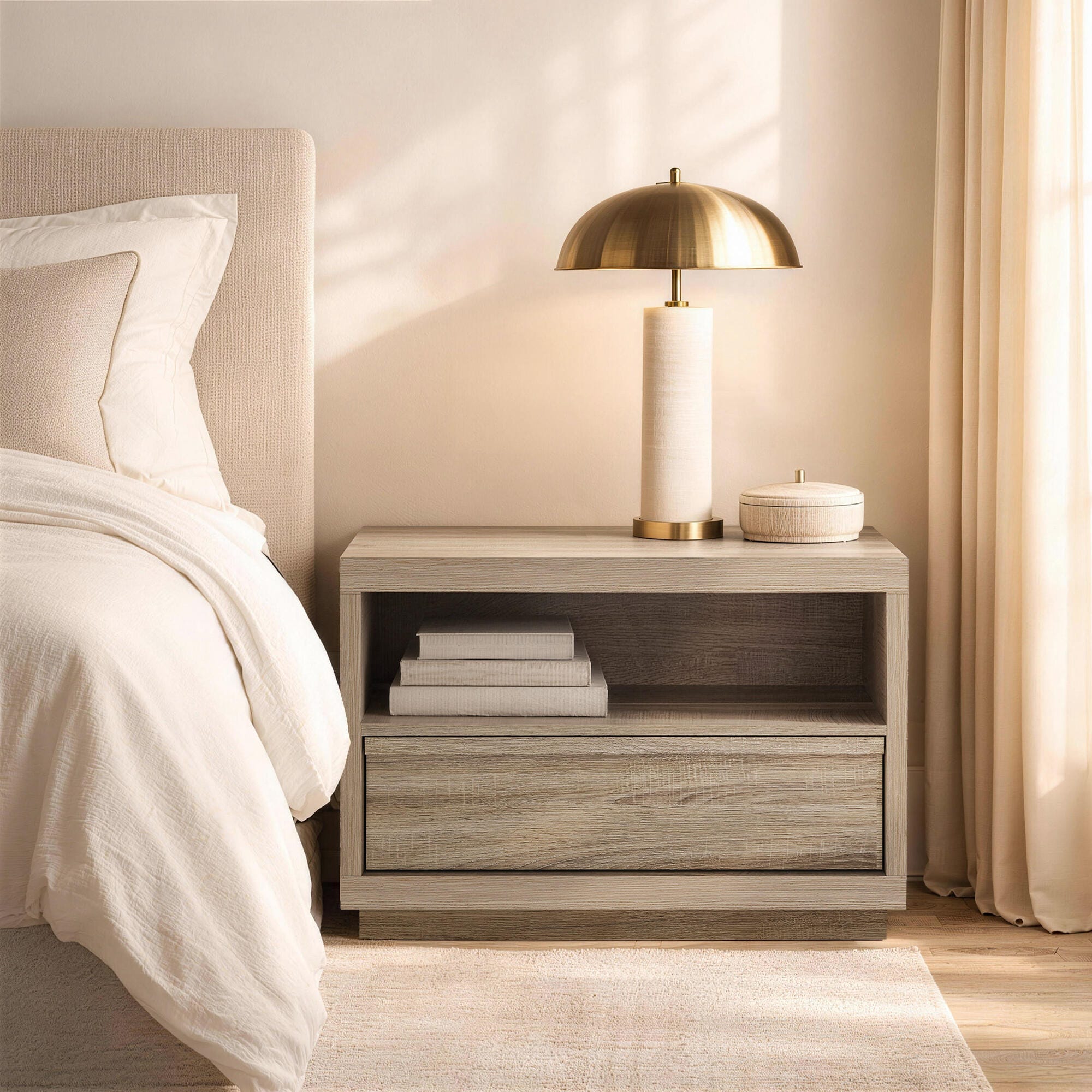 Manhattan Comfort Navis 32" 1 Drawer Nightstand, Natural Oak, rollover