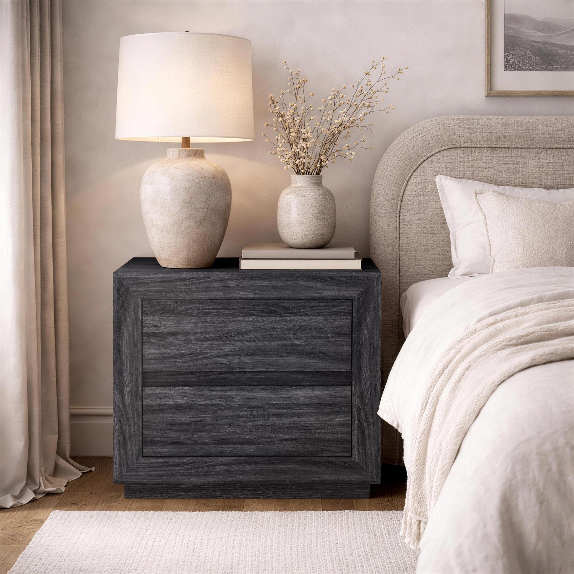 Manhattan Comfort Soren 26" 2 Drawer Nightstand, Charcoal Gray, rollover