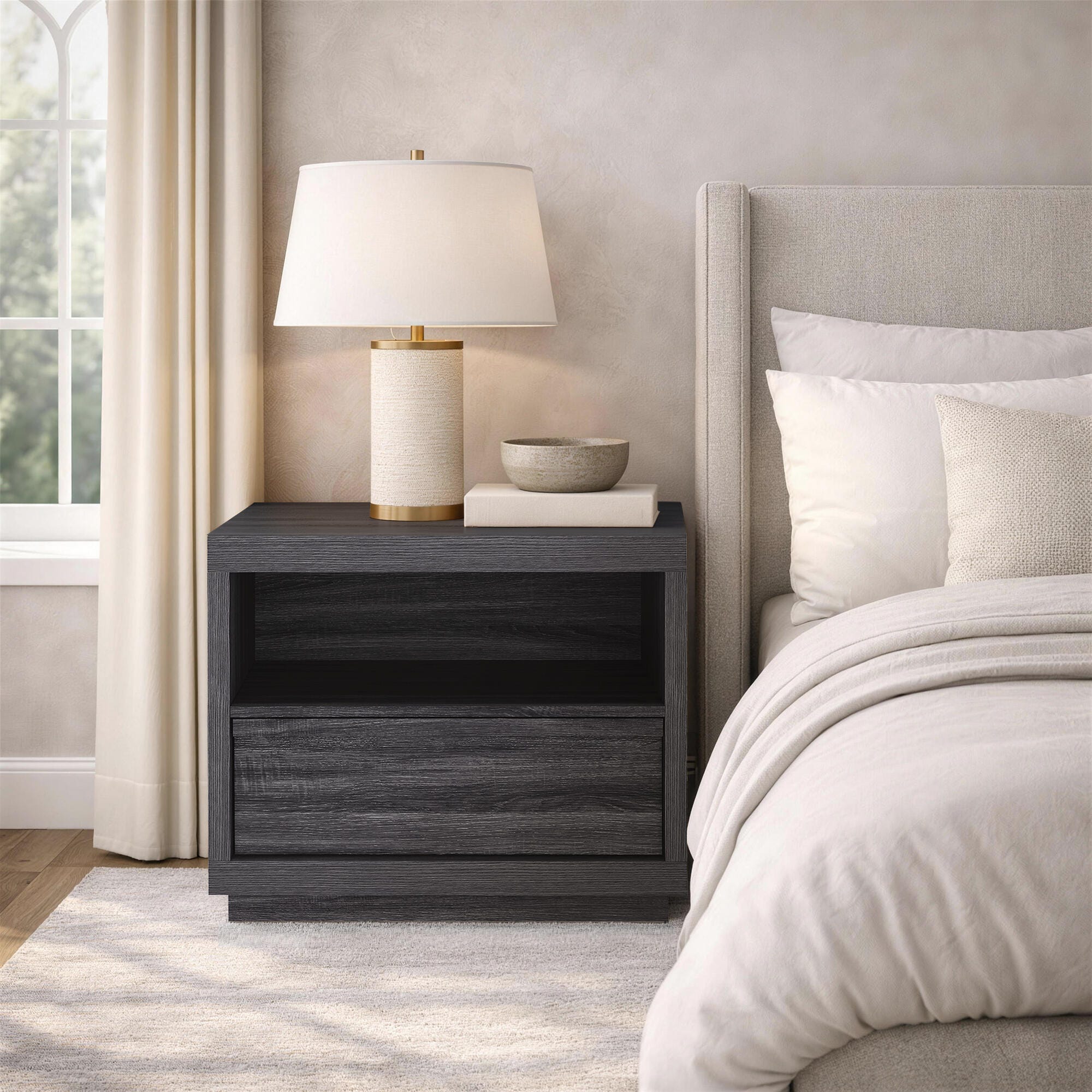 Manhattan Comfort Navis 26" 1 Drawer Nightstand, Charcoal Gray, rollover