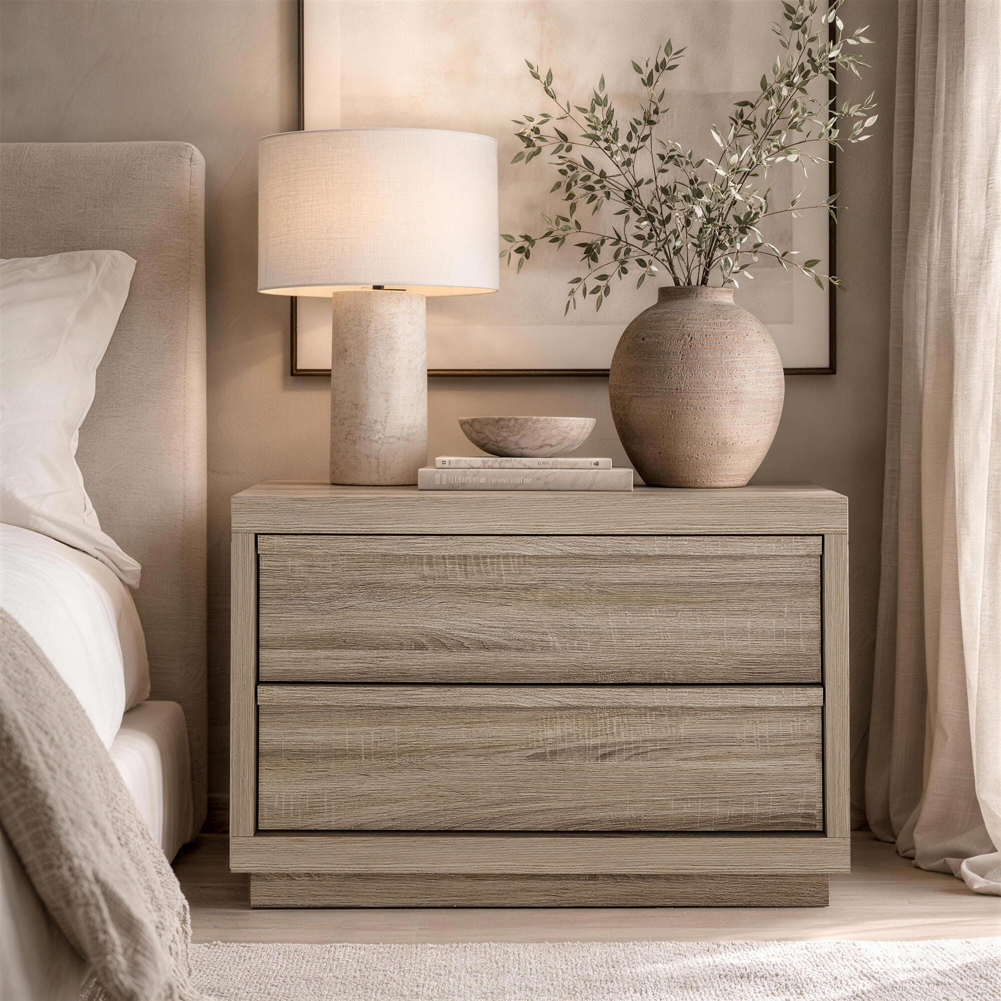 Manhattan Comfort Navis 32" 2 Drawer Nightstand, Natural Oak, rollover