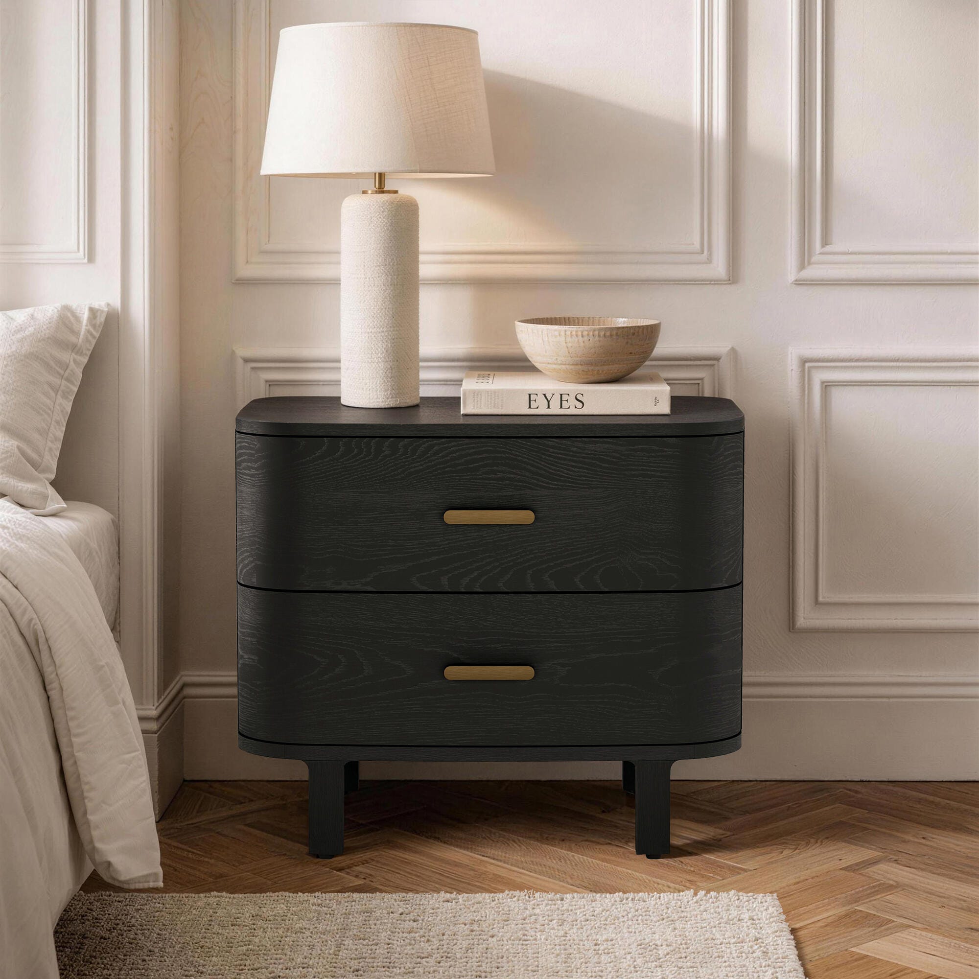 Manhattan Comfort Solara 30" 2 Drawer Nightstand, Black, rollover