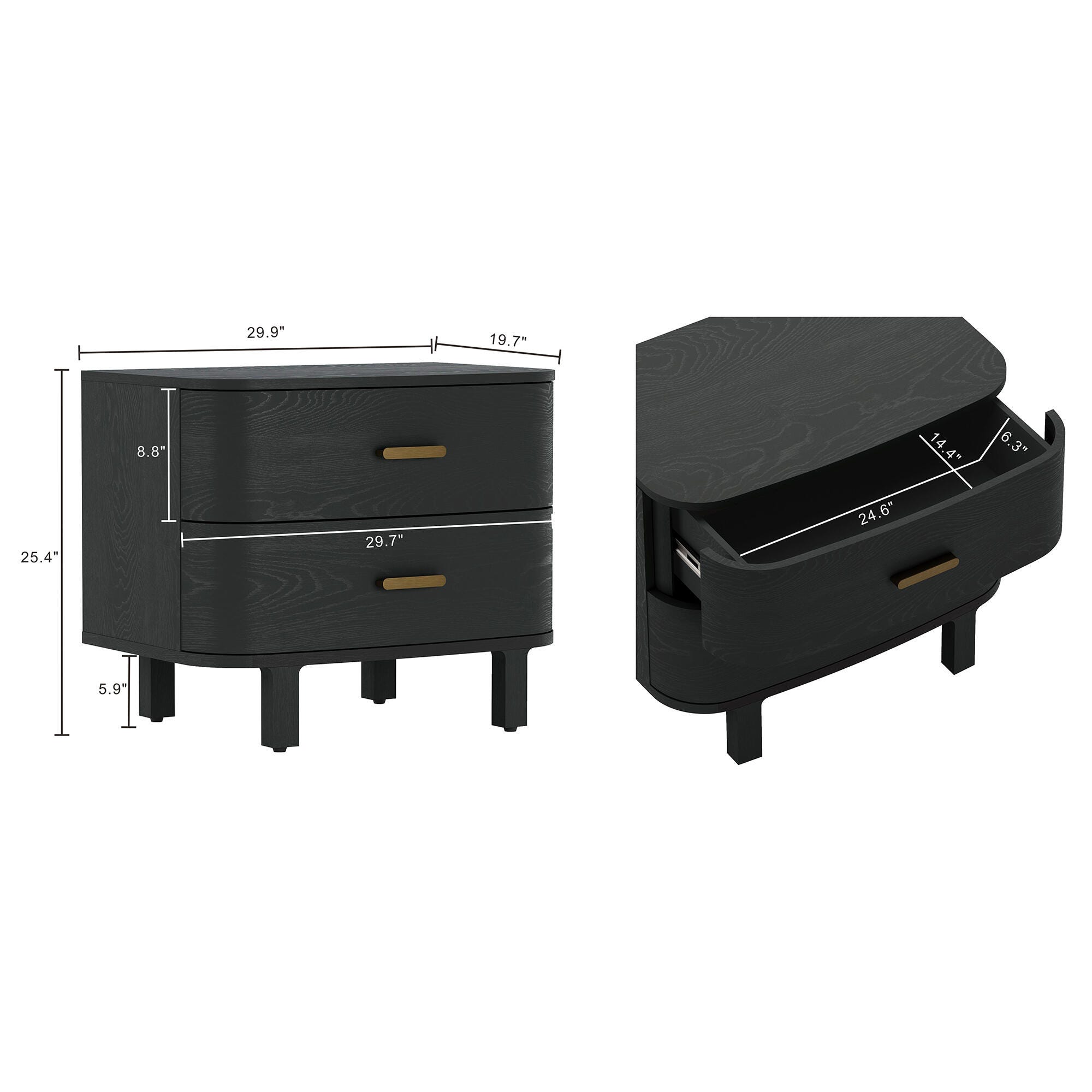 Manhattan Comfort Solara 30" 2 Drawer Nightstand, Black, large