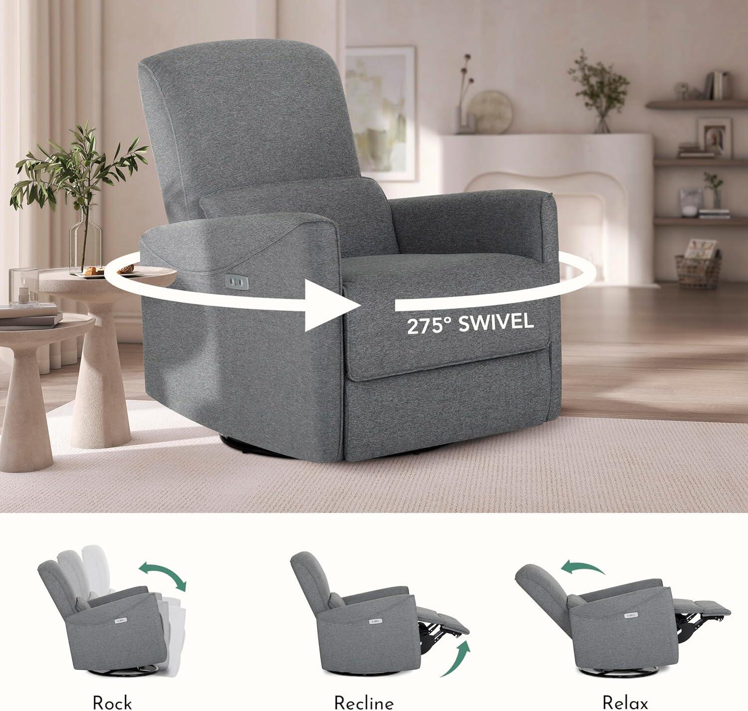 Dream On Me Evolur Belmont Power Swivel Glider Recliner, Cosmic Gray, large