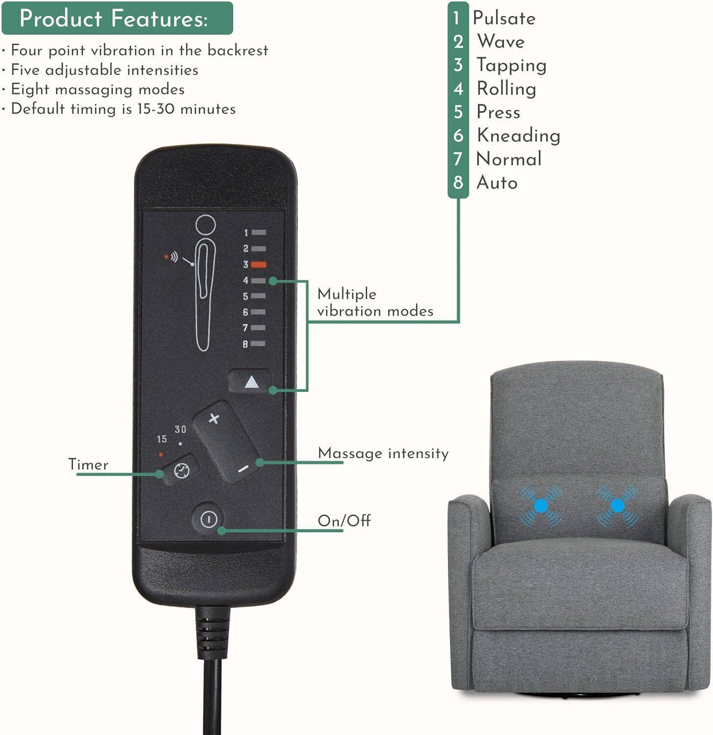 Dream On Me Evolur Belmont Power Swivel Glider Recliner, Cosmic Gray, large
