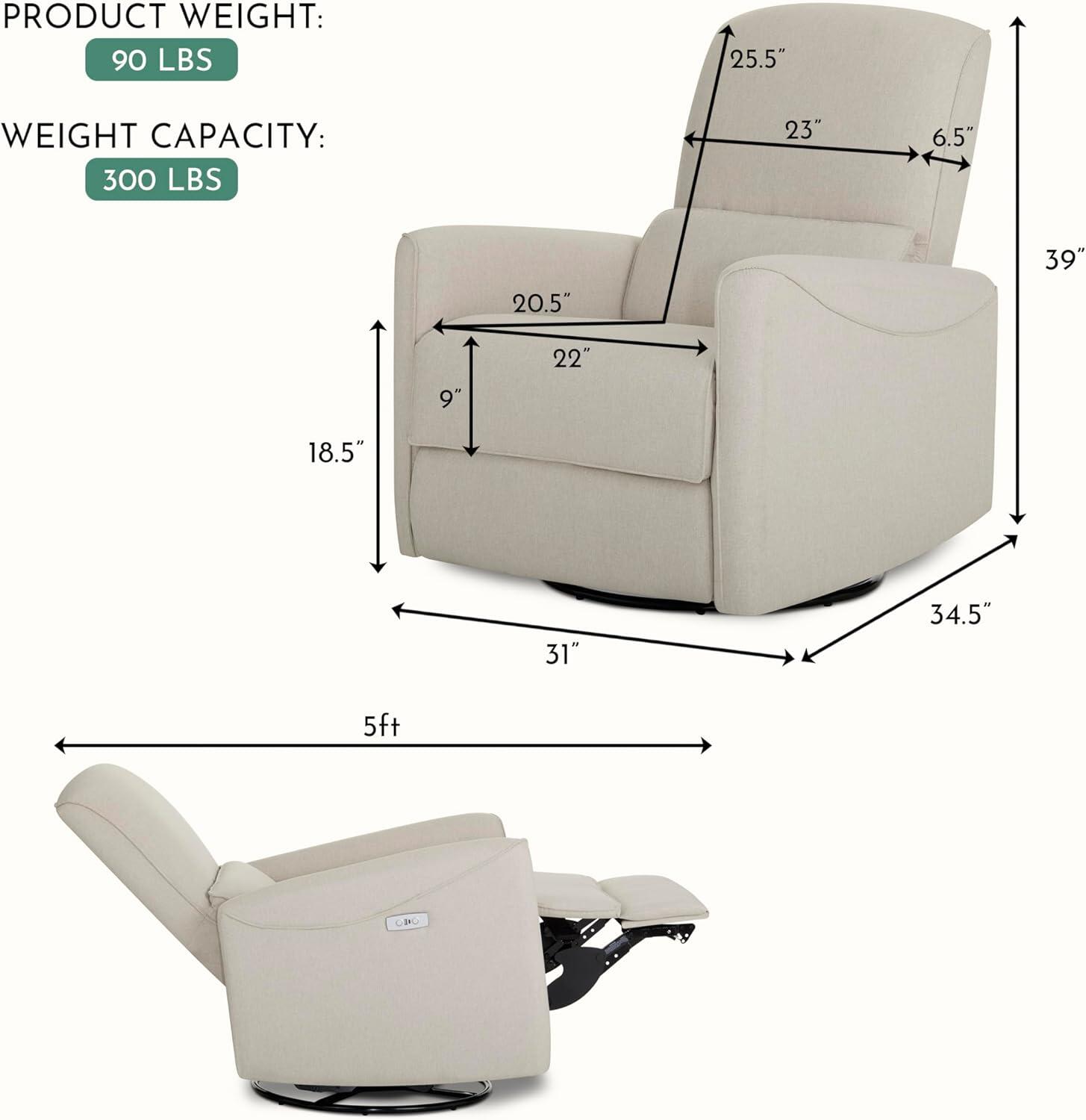 Dream On Me Evolur Belmont Power Swivel Glider Recliner, Light Sand, large