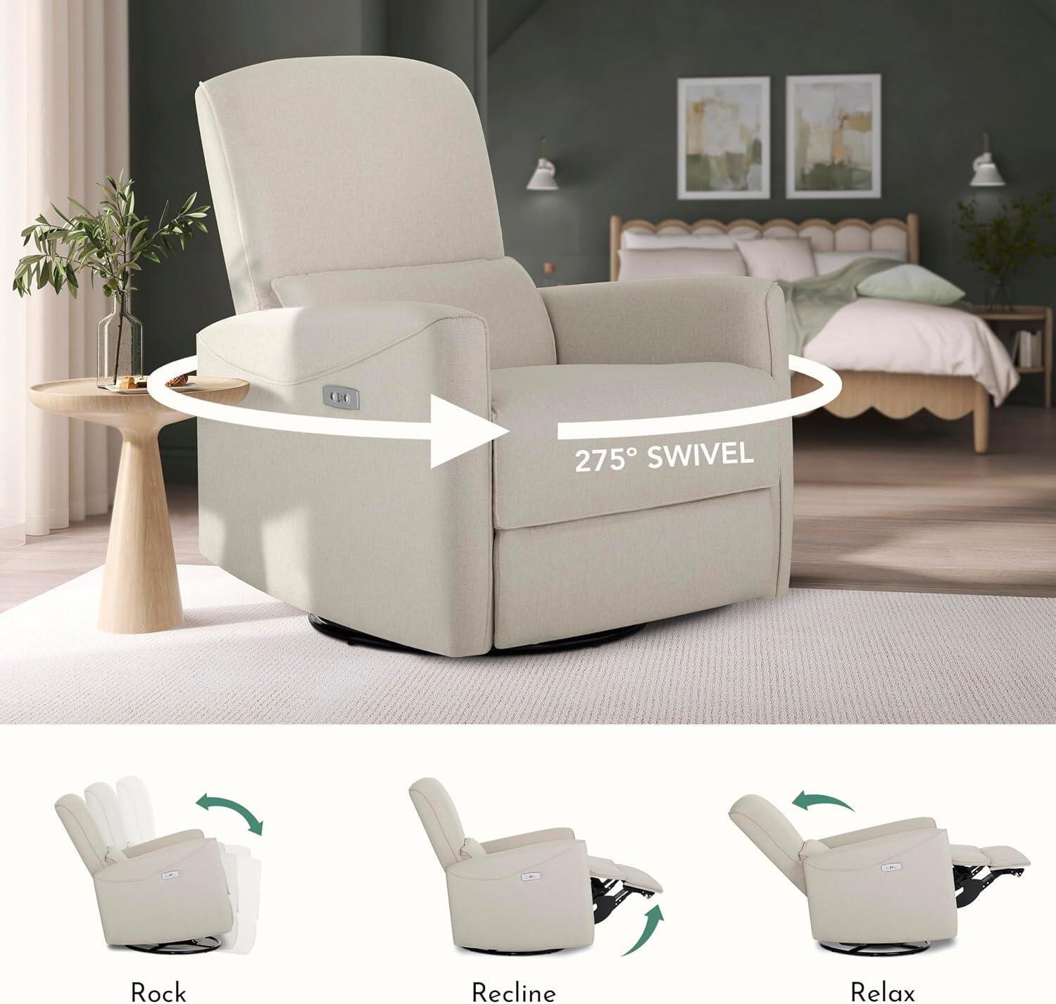 Dream On Me Evolur Belmont Power Swivel Glider Recliner, Light Sand, large
