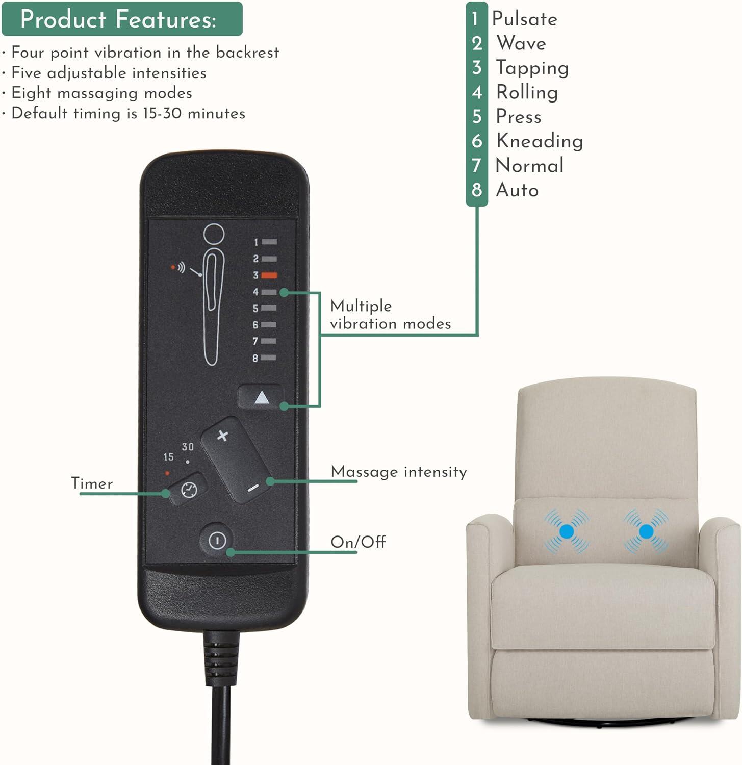 Dream On Me Evolur Belmont Power Swivel Glider Recliner, Light Sand, large