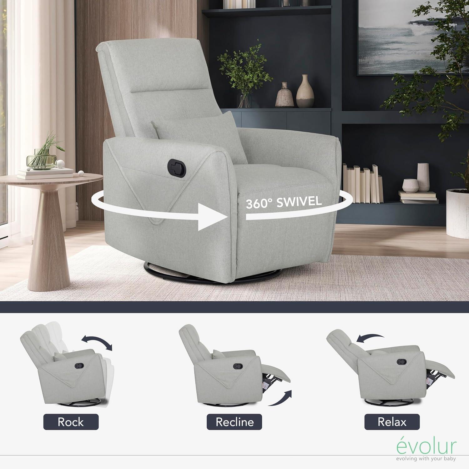 Evolur Sylas Manual Swivel Glider Recliner, Luxe Gray, large