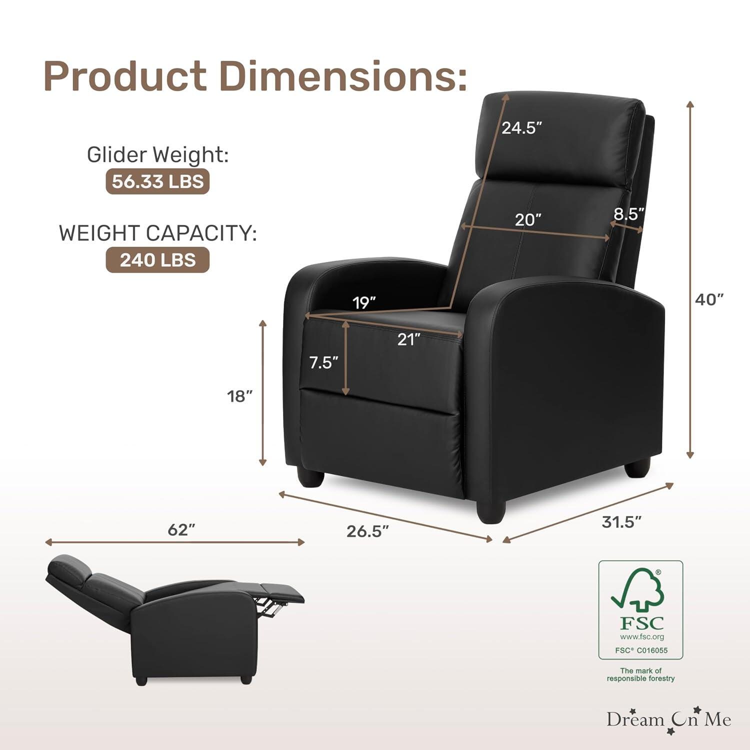 Dream On Me Tristan Manual Recliner, , large