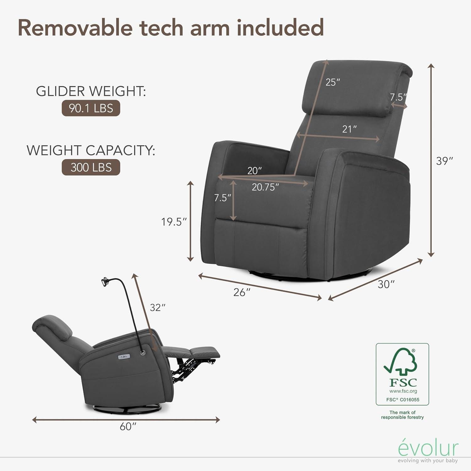 Evolur Maverick Power Glider Recliner, Tempered Gray, large