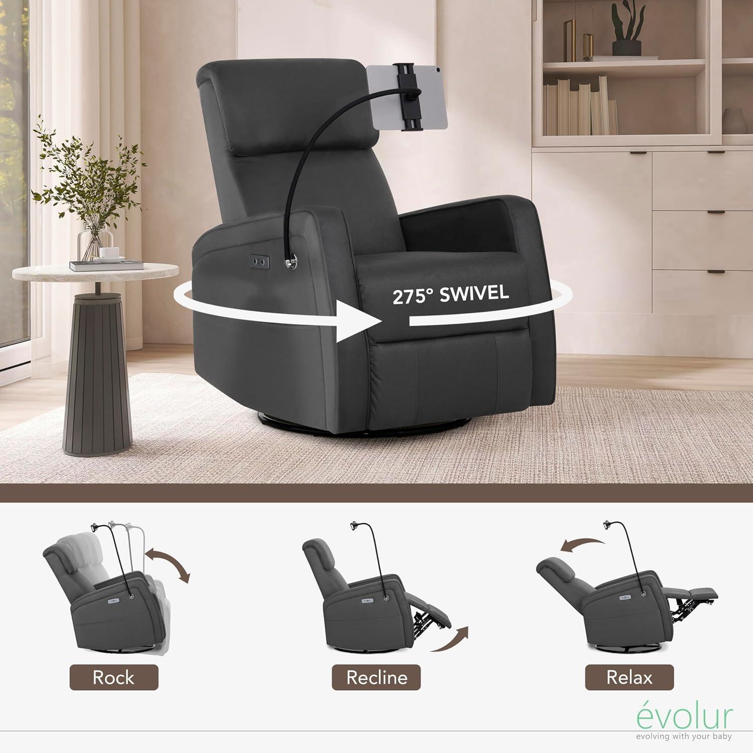Evolur Maverick Power Glider Recliner, Tempered Gray, large
