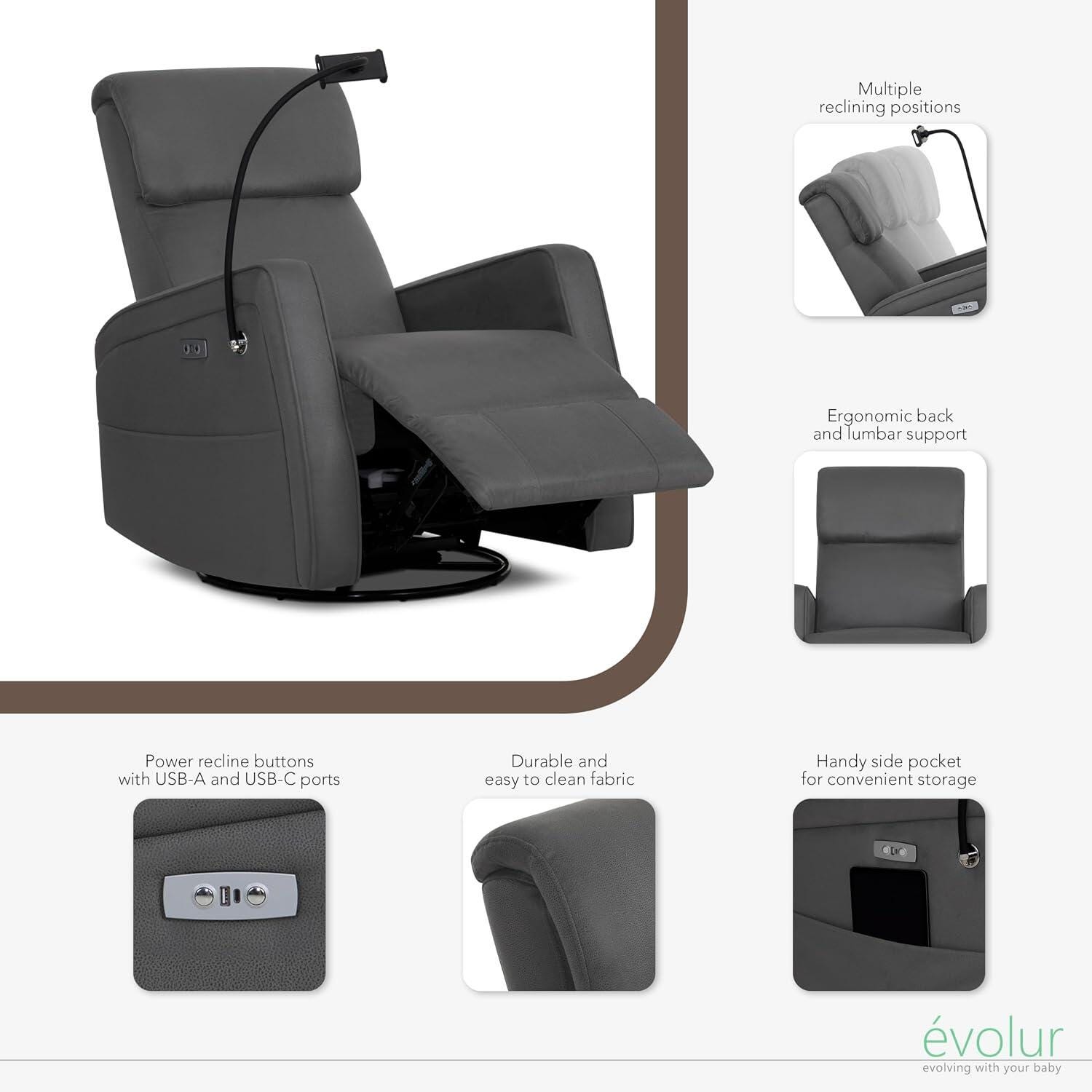 Evolur Maverick Power Glider Recliner, Tempered Gray, large