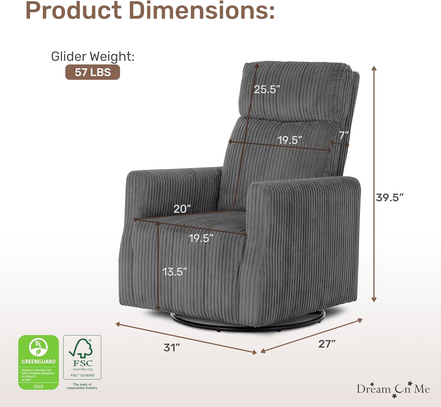 Dream On Me Manual Glider Recliner, , large