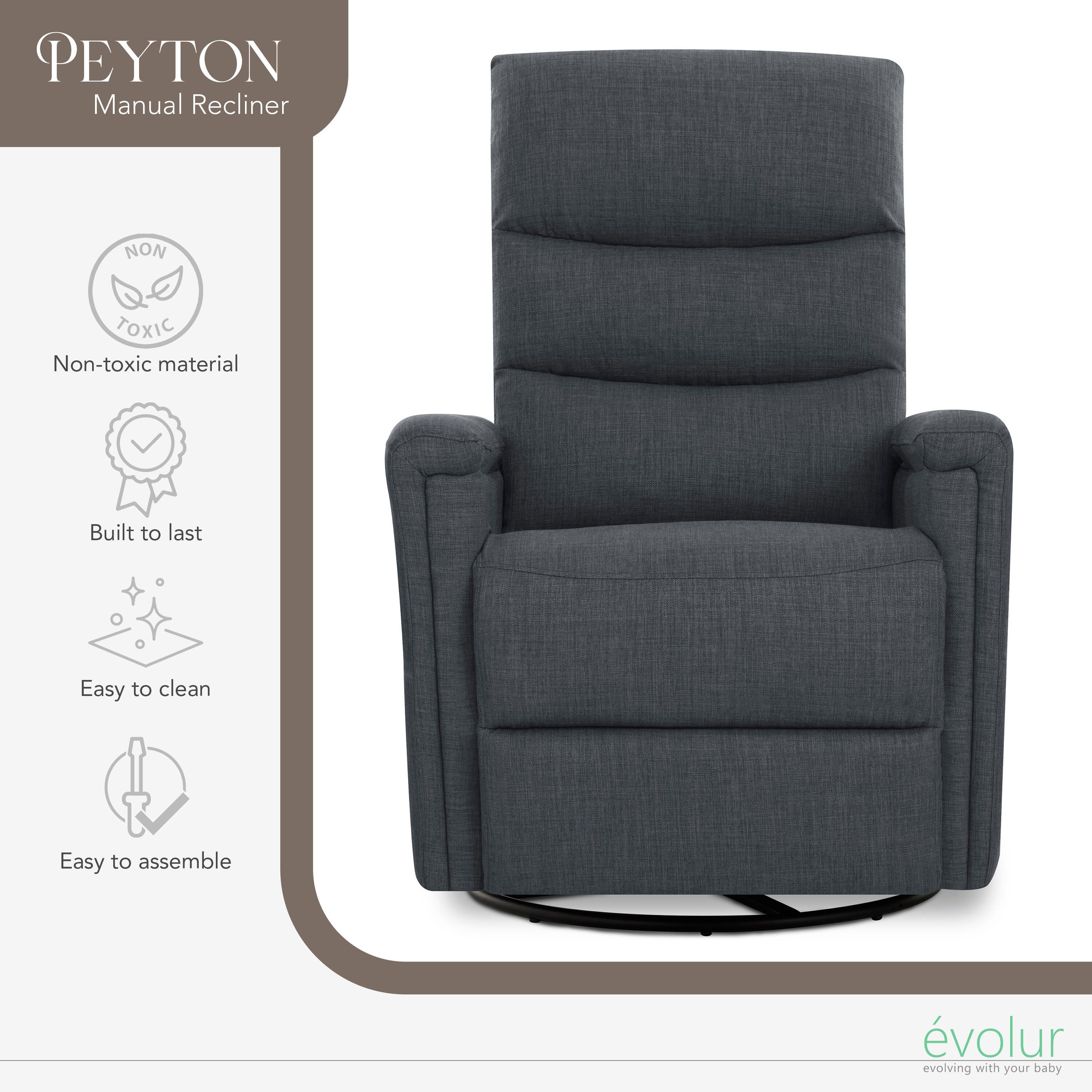 Evolur Peyton Manual Glider Recliner, , large