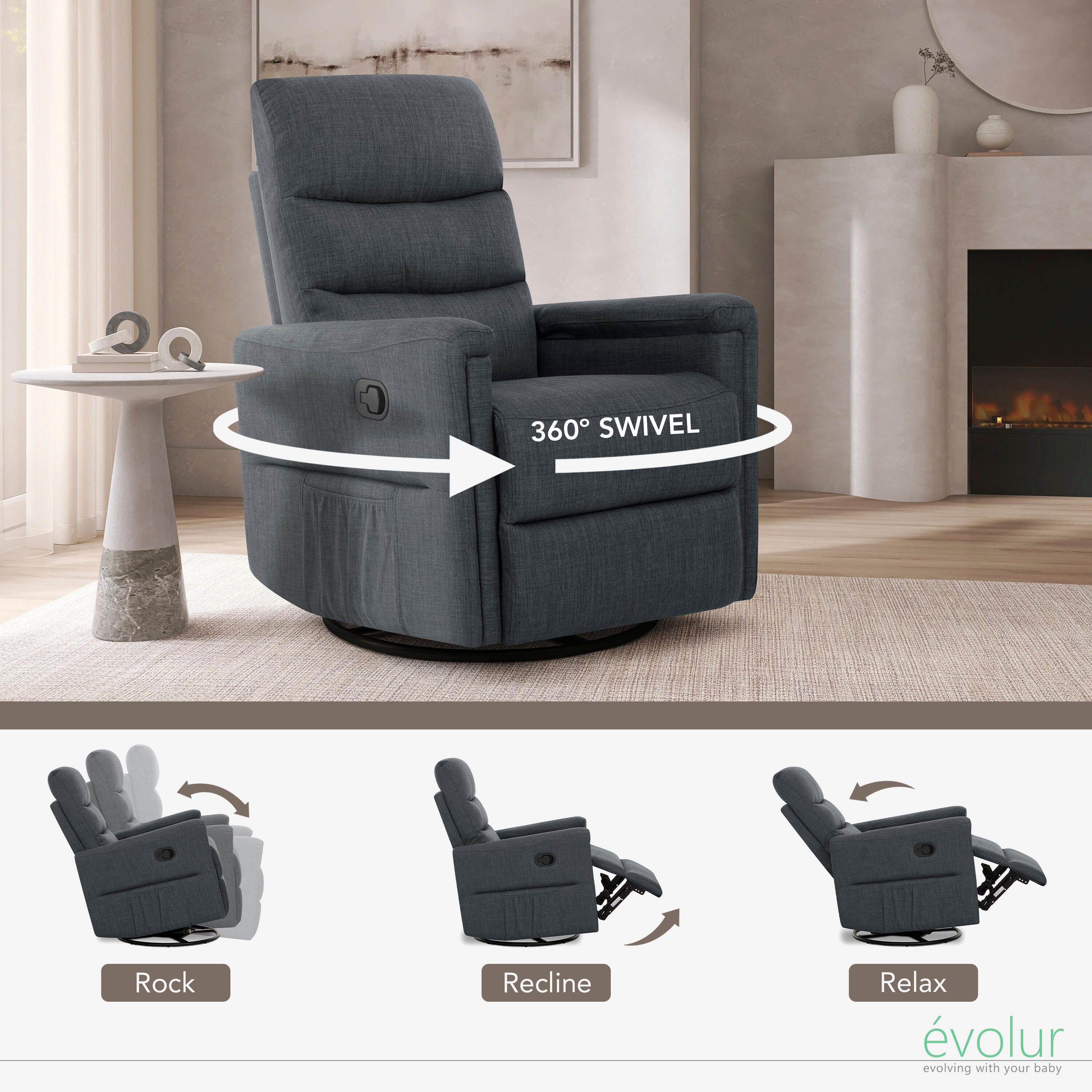 Evolur Peyton Manual Glider Recliner, , large