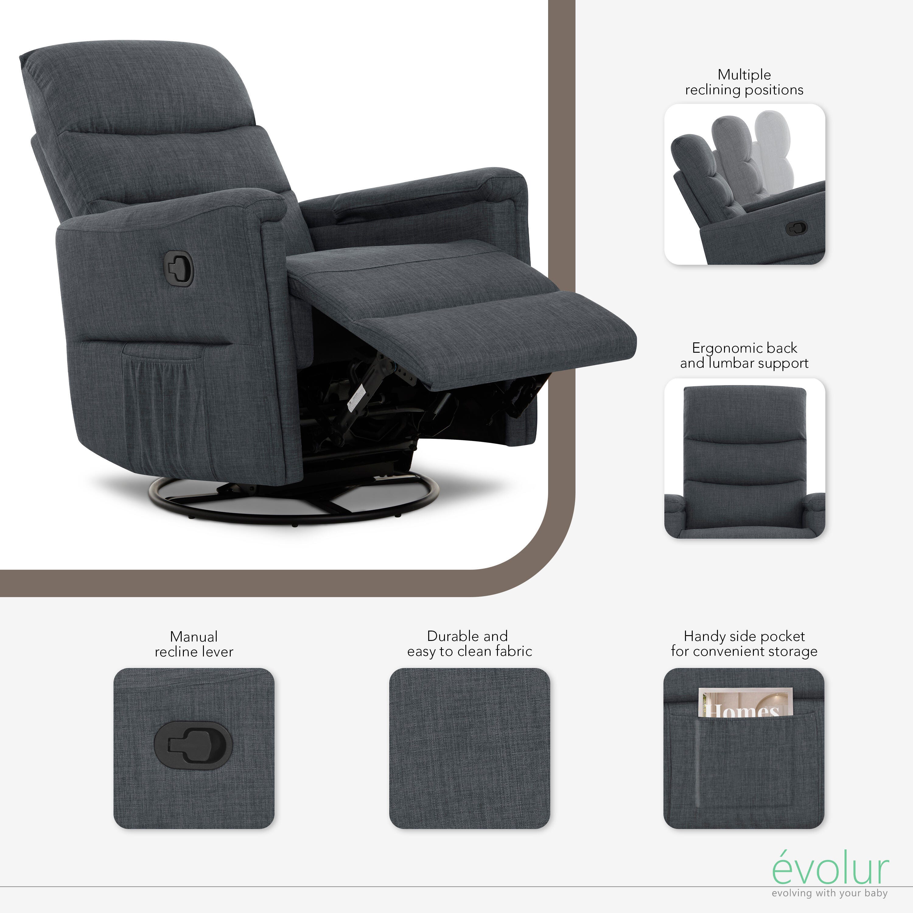 Evolur Peyton Manual Glider Recliner, , large