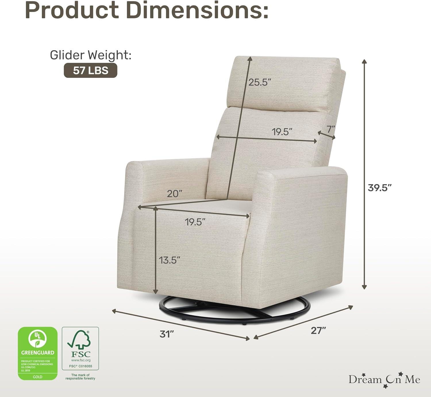 Dream On Me Oliver Manual Glider Recliner, , large