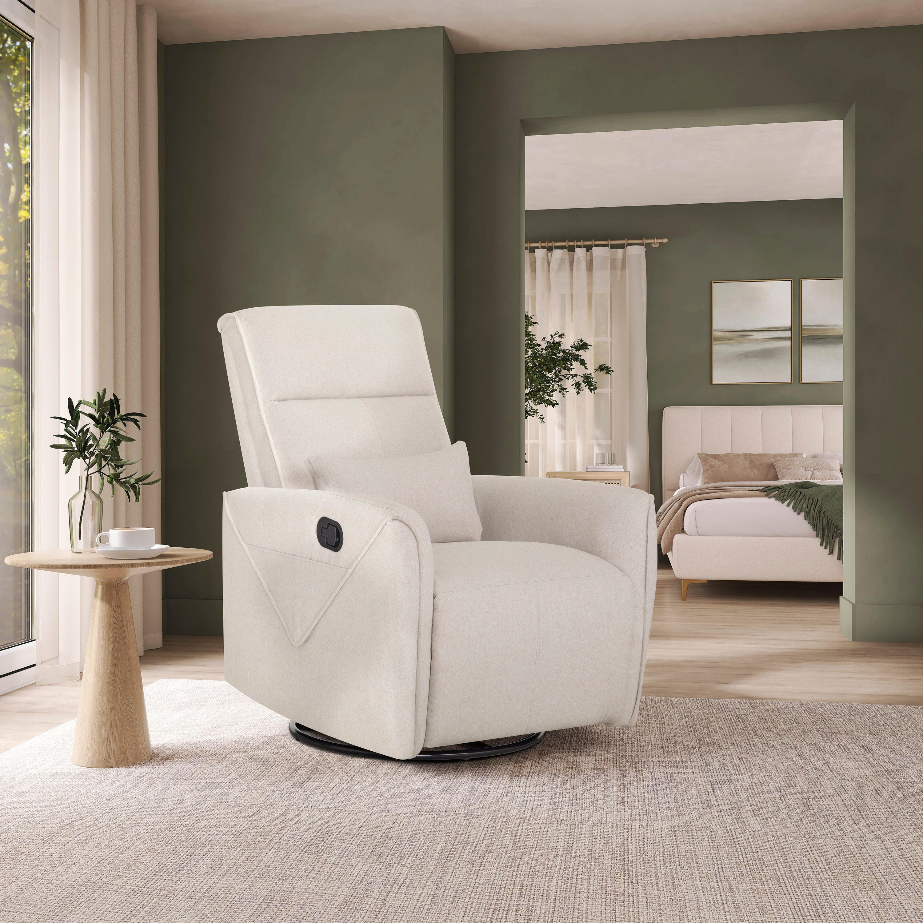 Evolur Sylas Manual Swivel Glider Recliner, Light Sand, rollover